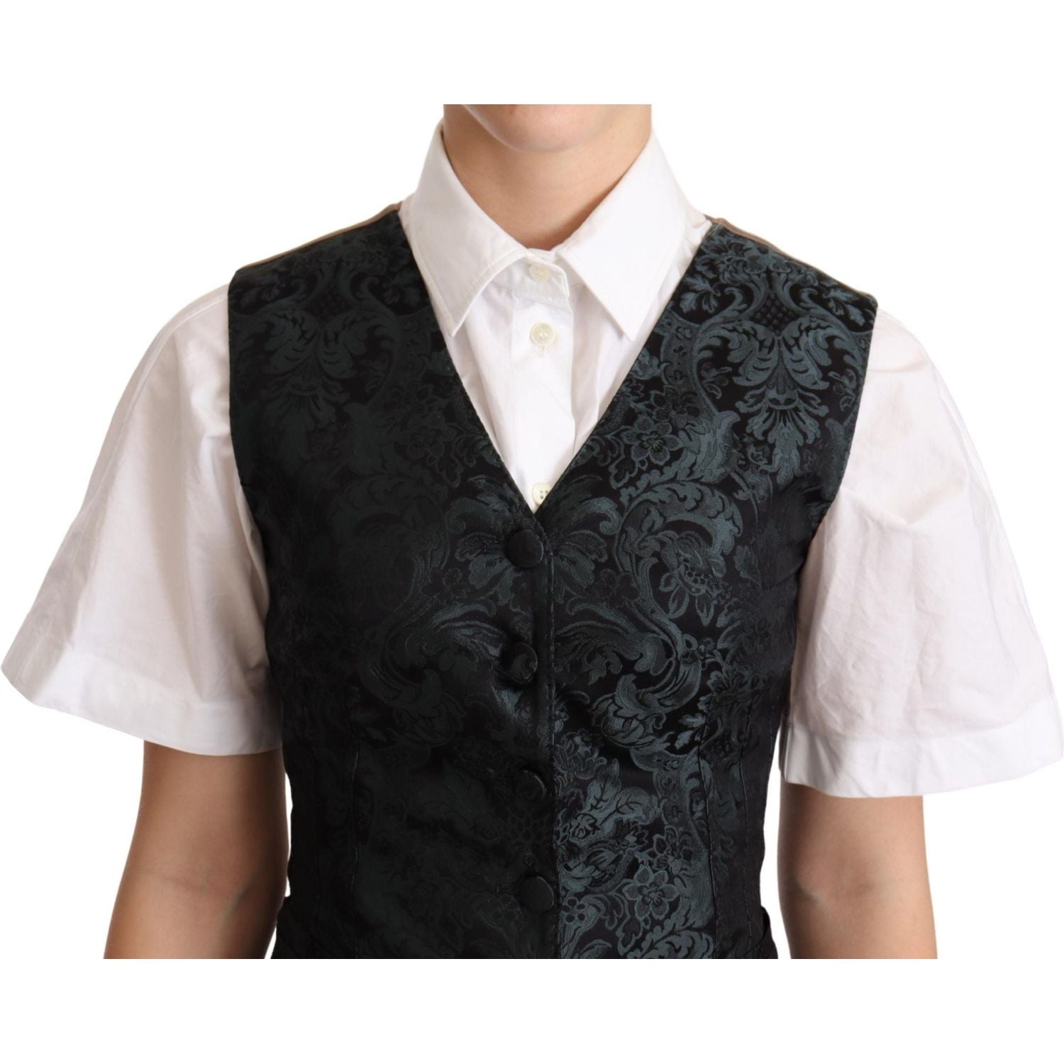 Dolce & Gabbana | Black Jacquard Floral Waistcoat Vest Green | McRichard Designer Brands