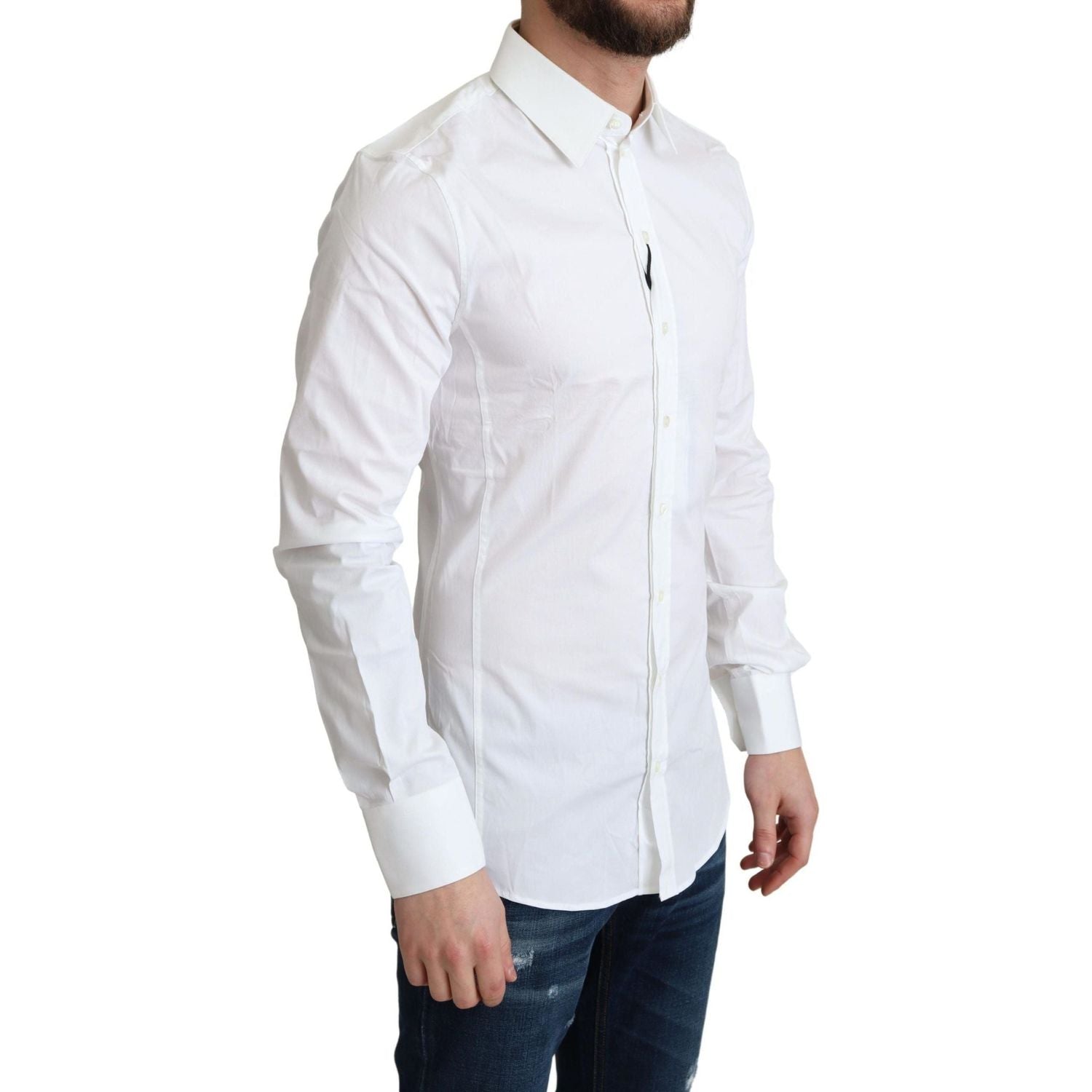 Dolce & Gabbana | White Cotton Stretch Men Formal SICILIA Shirt | 299.00 - McRichard Designer Brands