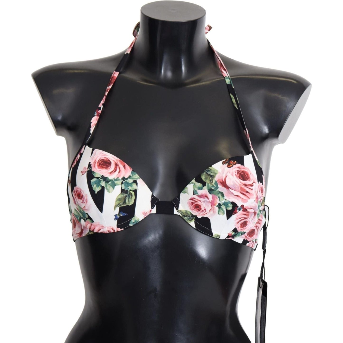 Dolce & Gabbana | Multicolor Striped Rose Print Swimwear Bikini Tops  | McRichard Designer Brands