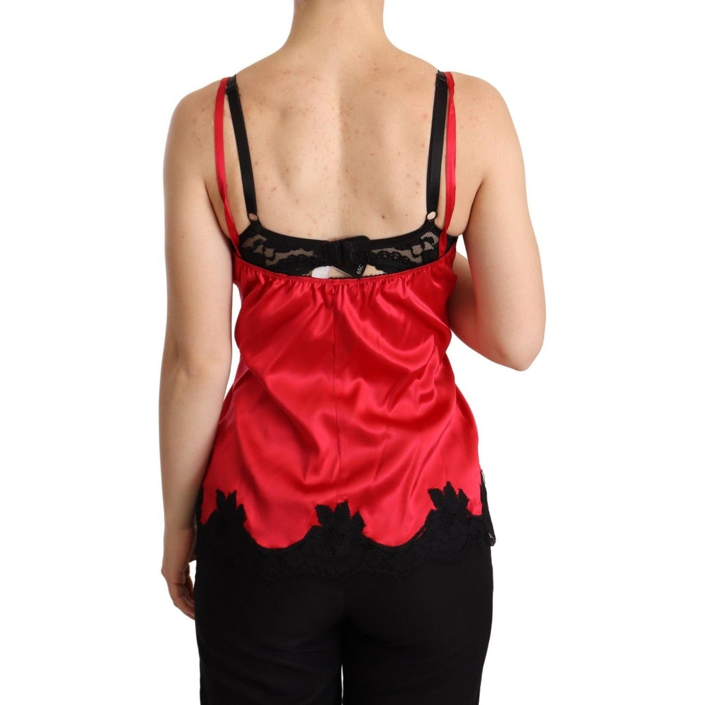 Dolce & Gabbana | Red Floral Lace Trimmed Silk Satin Camisole Top | McRichard Designer Brands