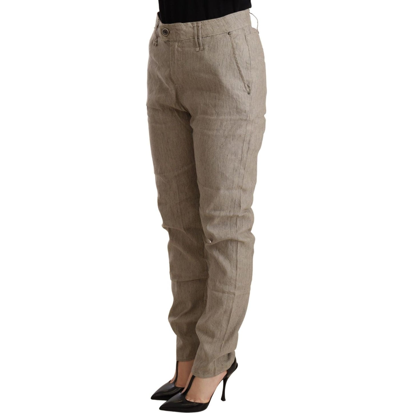 CYCLE | Beige Mid Waist Casual Baggy Stretch Trouser | McRichard Designer Brands