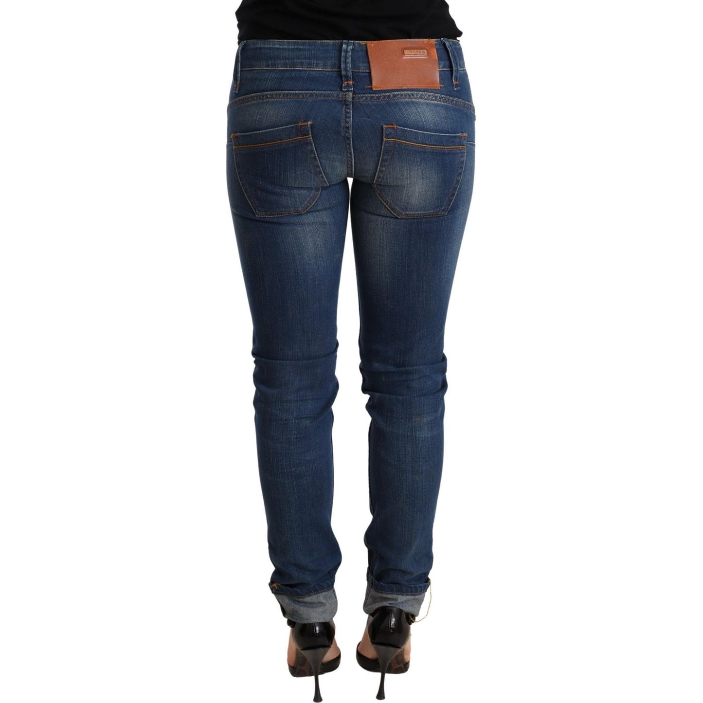 Acht | Blue Washed Low Waist Skinny Denim Jeans Pant | McRichard Designer Brands
