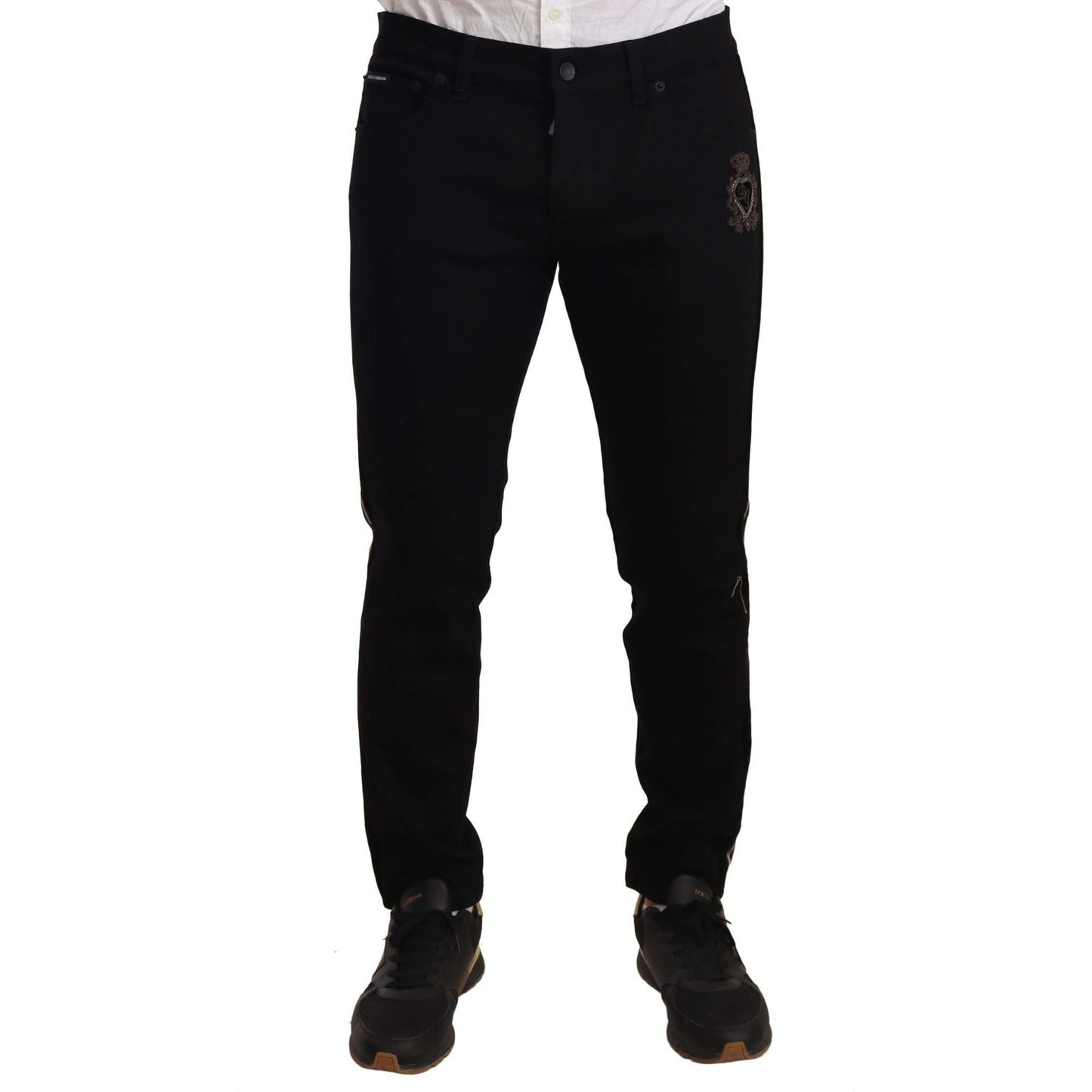 Dolce & Gabbana | Black Skinny Fit Denim Side Band Jeans Pant Jeans & Pants | McRichard Designer Brands