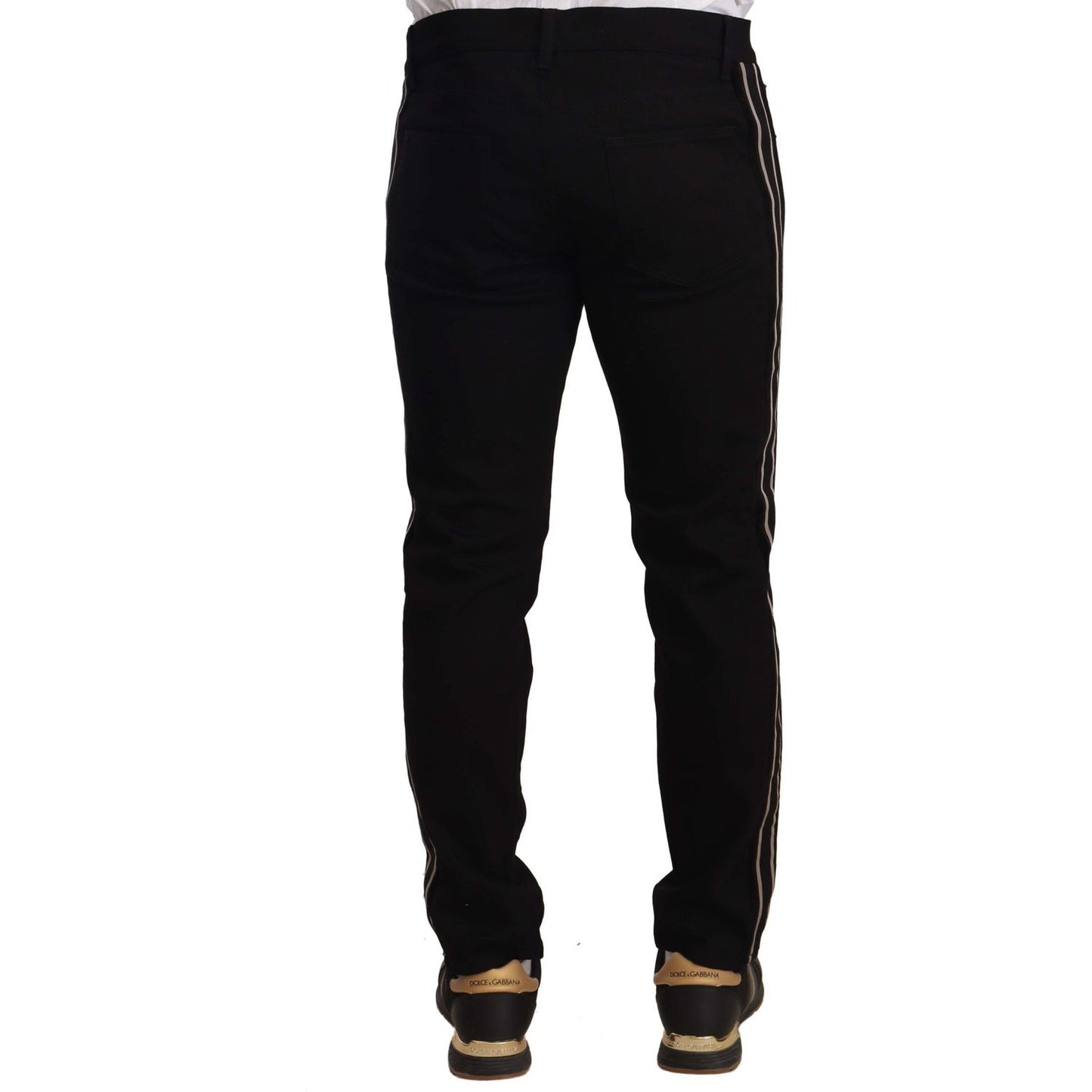 Dolce & Gabbana | Black Skinny Fit Denim Side Band Jeans Pant Jeans & Pants | McRichard Designer Brands