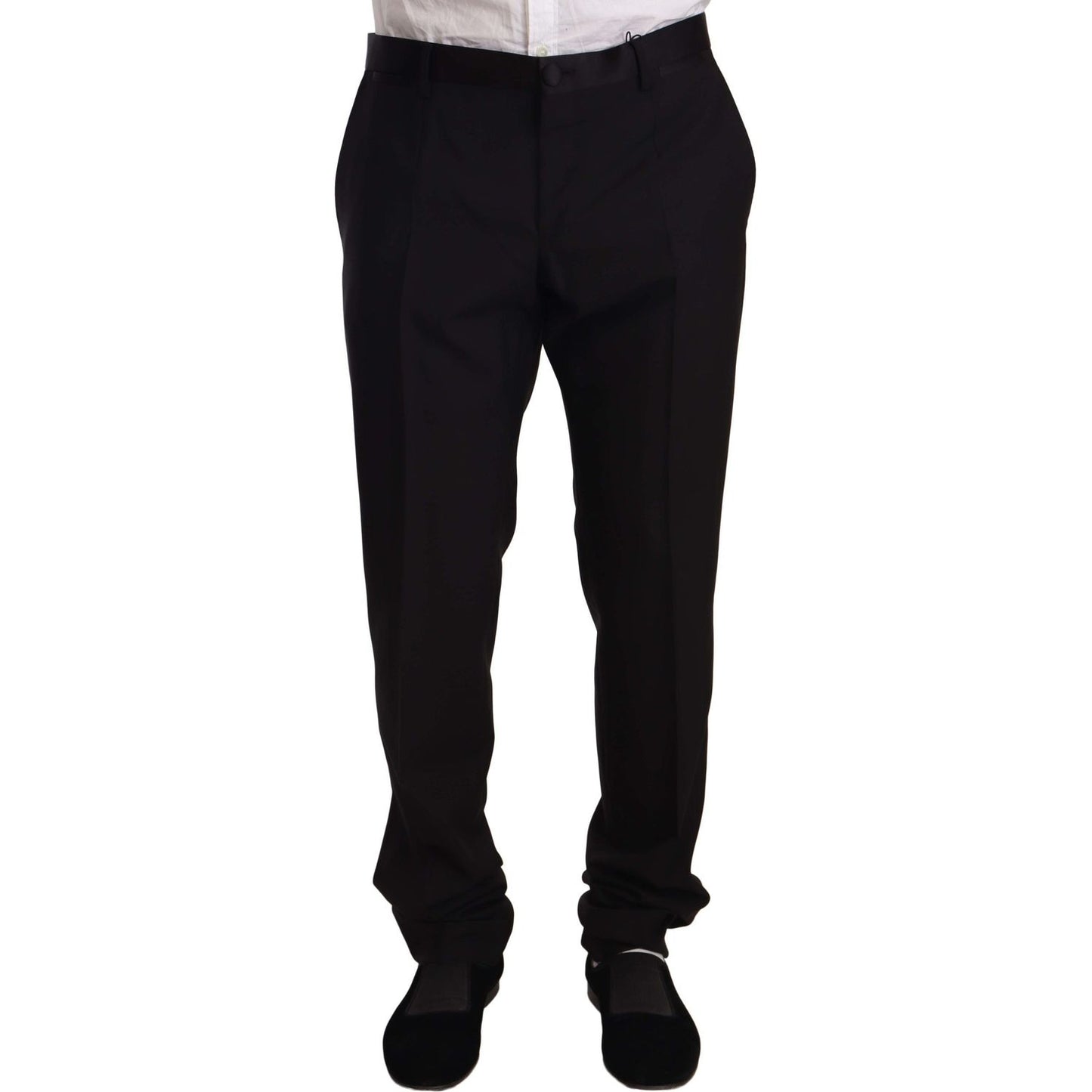 Dolce & Gabbana | Black Wool Formal Tuxedo Trouser Pants MAN TROUSERS | McRichard Designer Brands