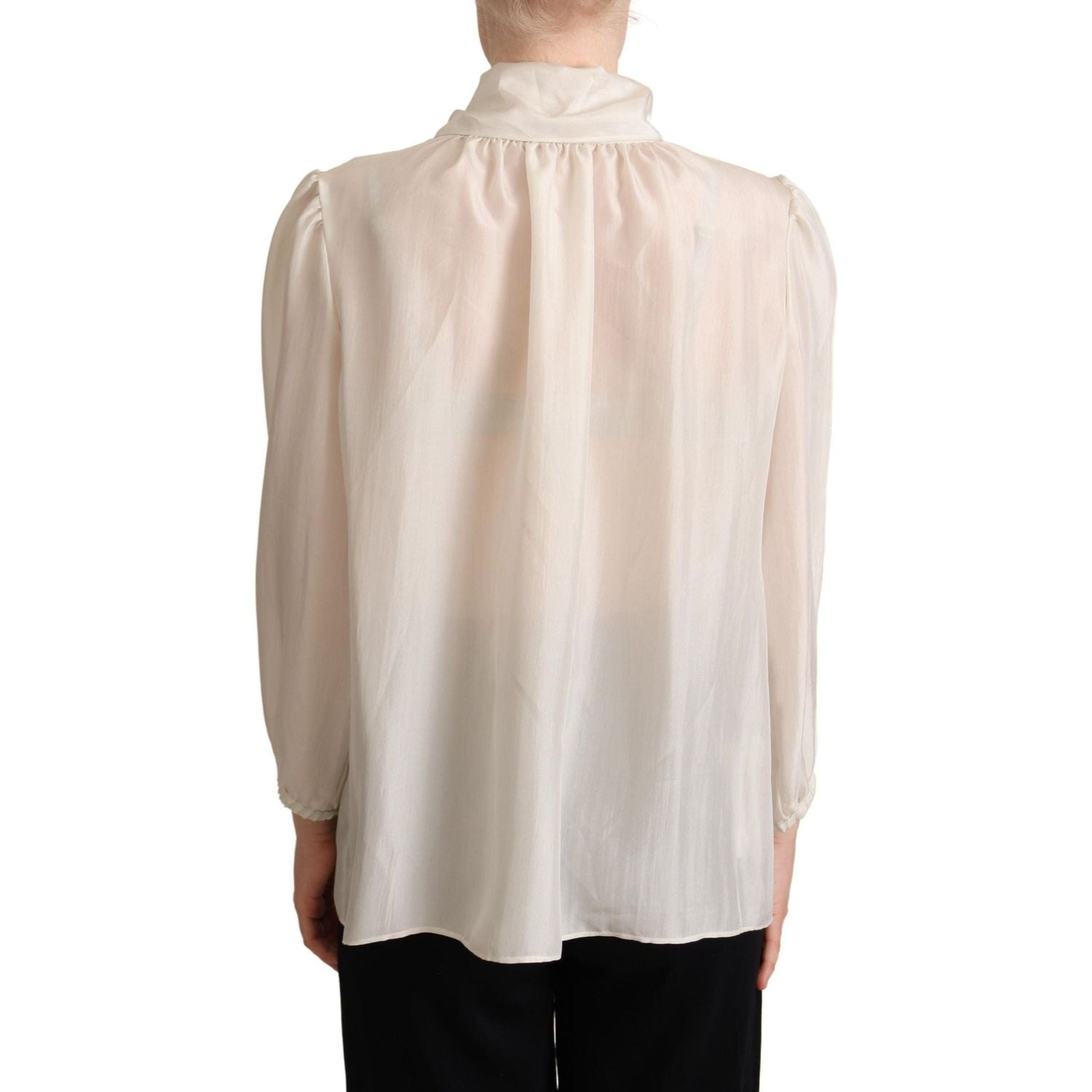 Dolce & Gabbana | Light Gray Ascot Collar Shirt Silk Blouse Top  | McRichard Designer Brands