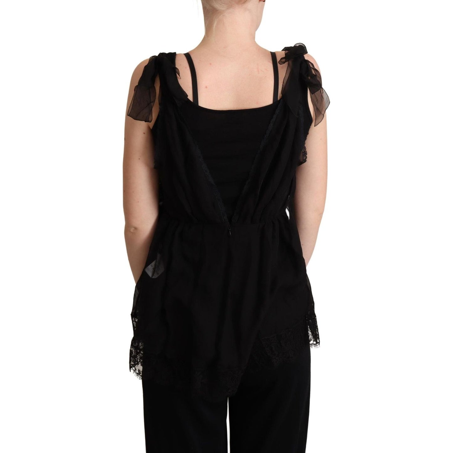 Dolce & Gabbana | Black Silk Lace Trim Camisole Tank Top  | McRichard Designer Brands