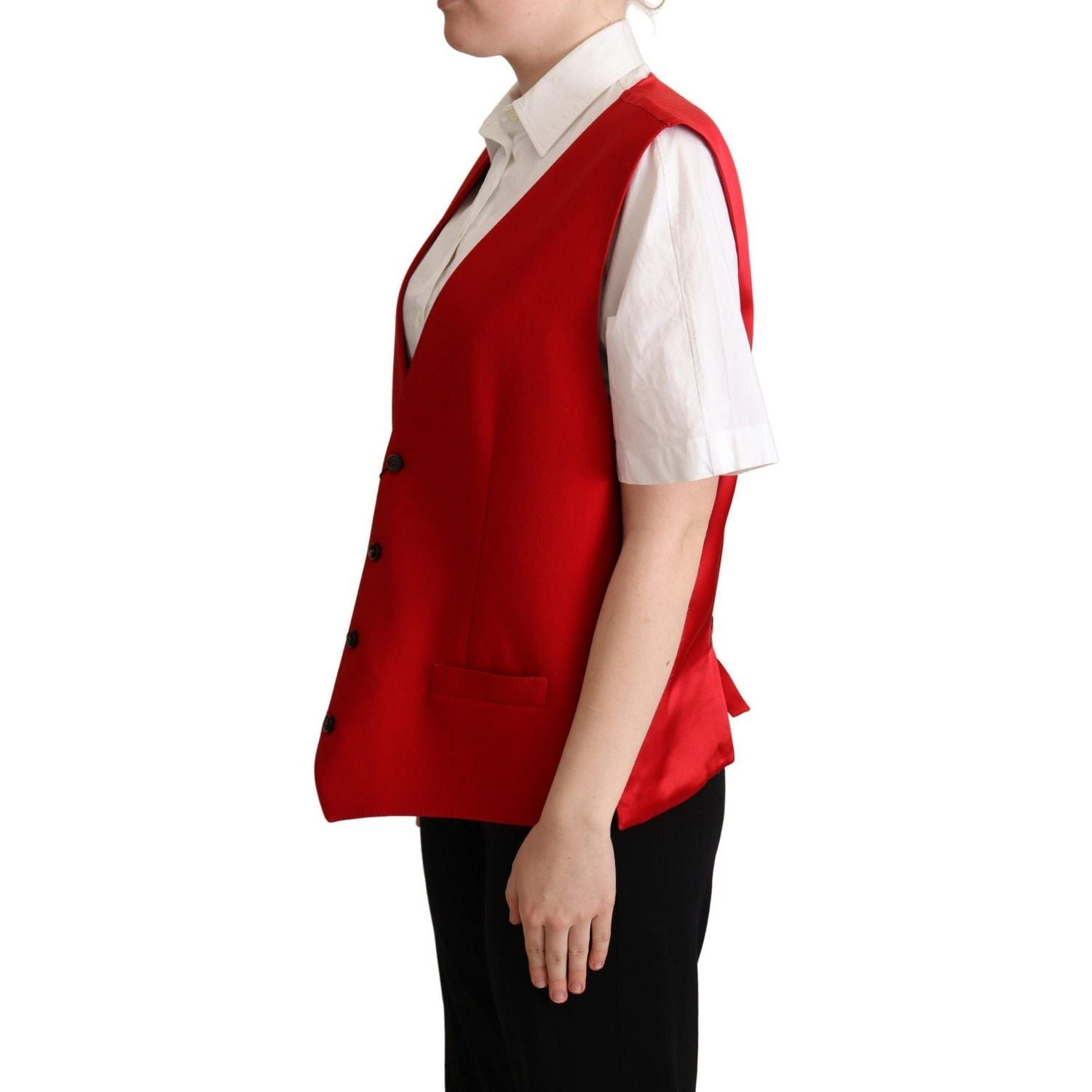 Dolce & Gabbana | Red Virgin Wool Sleeveless Waistcoat Vest | McRichard Designer Brands