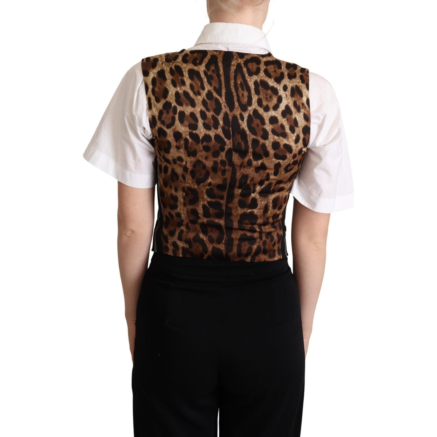 Dolce & Gabbana | Black Striped Leopard Print Waistcoat Vest | McRichard Designer Brands