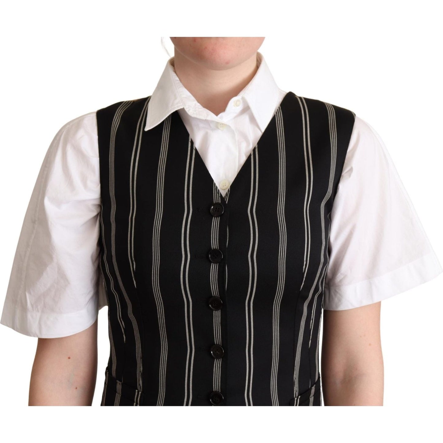 Dolce & Gabbana | Black Striped Leopard Print Waistcoat Vest | McRichard Designer Brands