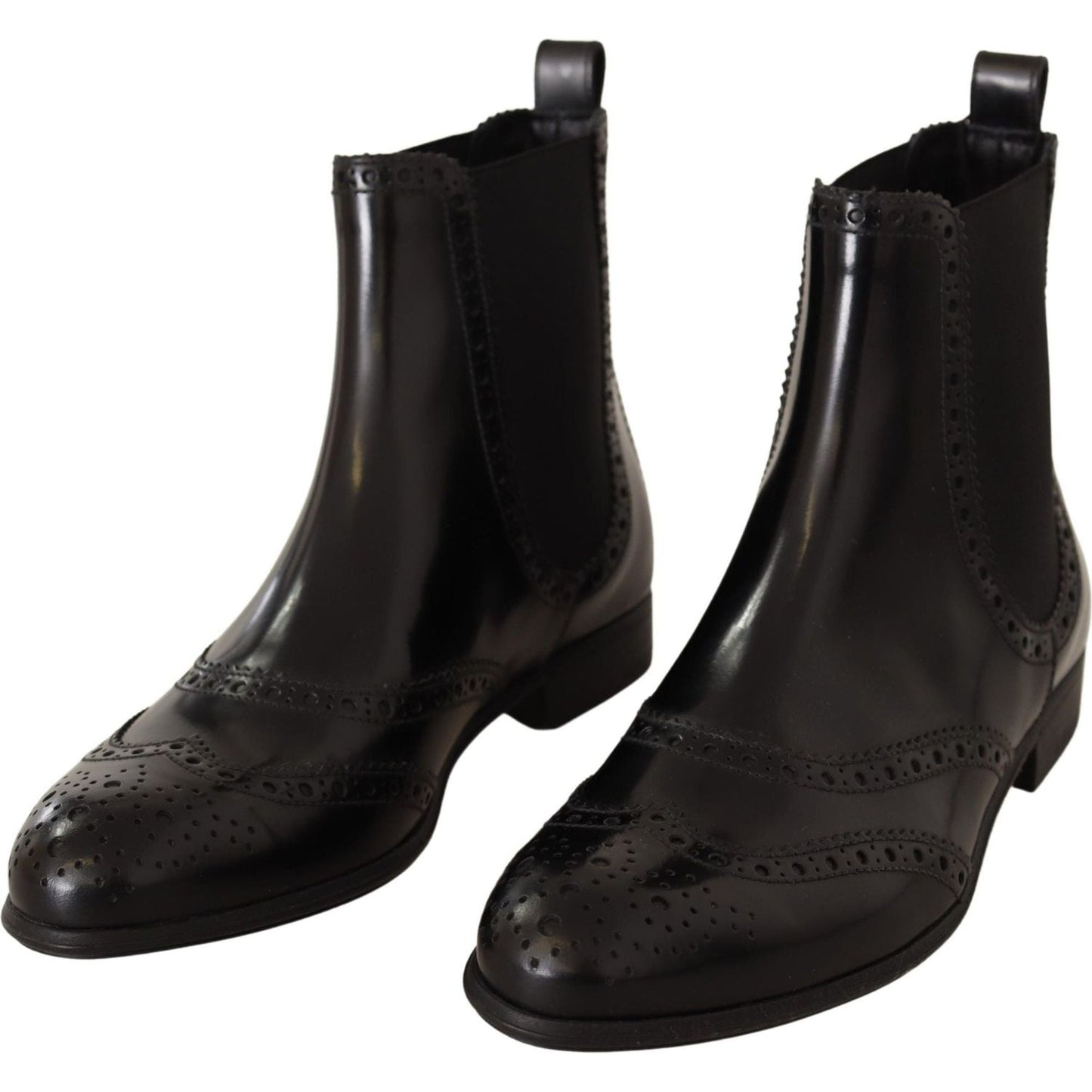 Dolce & Gabbana | Black Leather Ankle High Flat Boots Shoes | 449.00 - McRichard Designer Brands