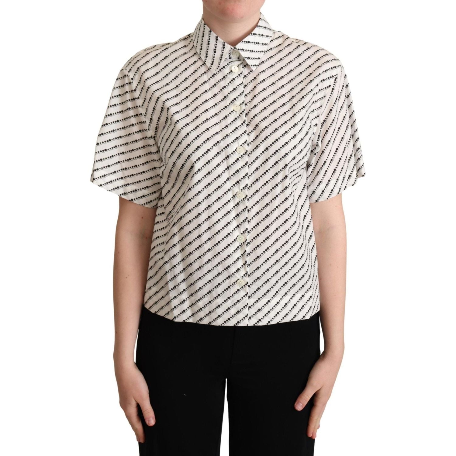 Dolce & Gabbana | White Dotted Collared Blouse Shirt  | McRichard Designer Brands