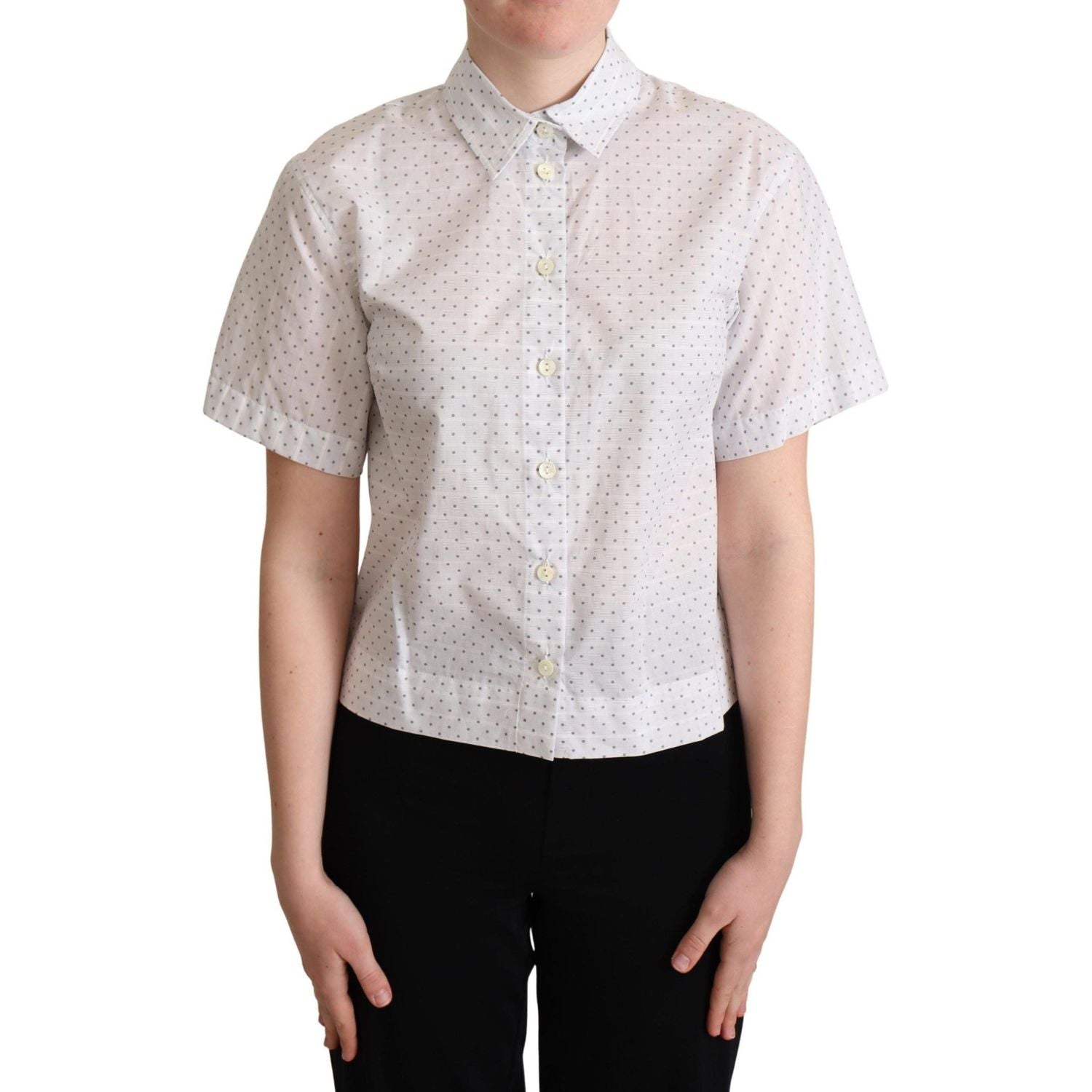Dolce & Gabbana | White Black Polka Dots Collar Blouse Shirt  | McRichard Designer Brands