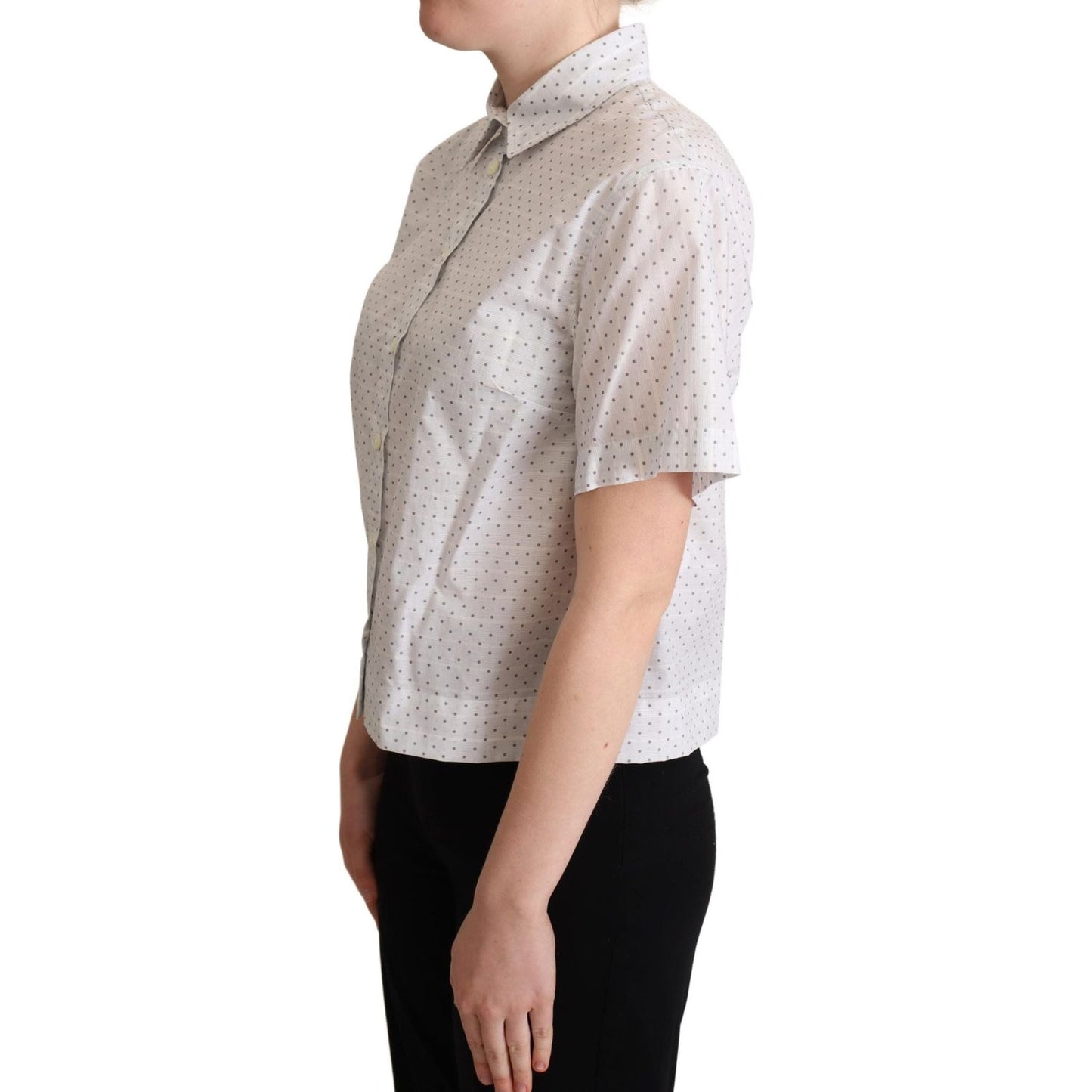 Dolce & Gabbana | White Black Polka Dots Collar Blouse Shirt  | McRichard Designer Brands