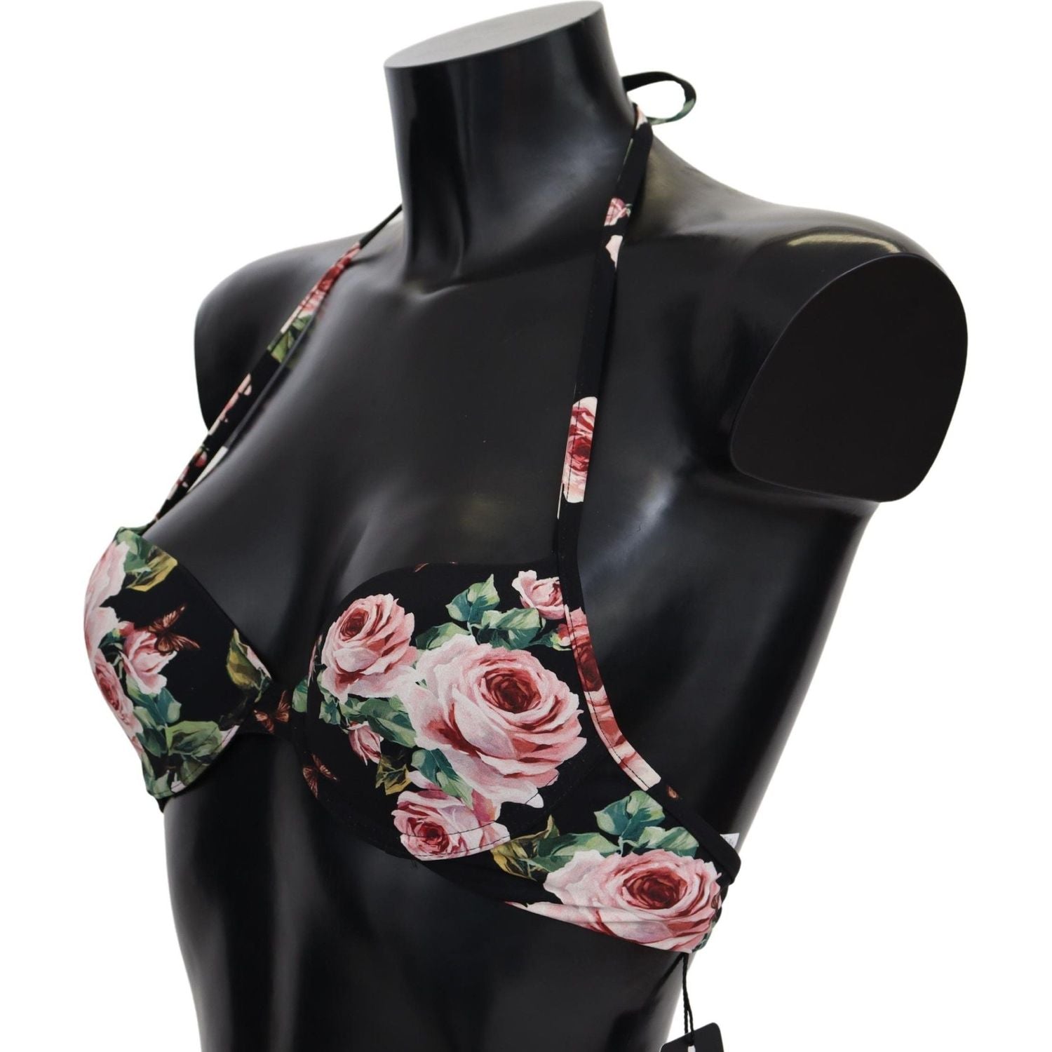 Dolce & Gabbana | Black Roses Print Swimsuit Beachwear Bikini Tops  | McRichard Designer Brands