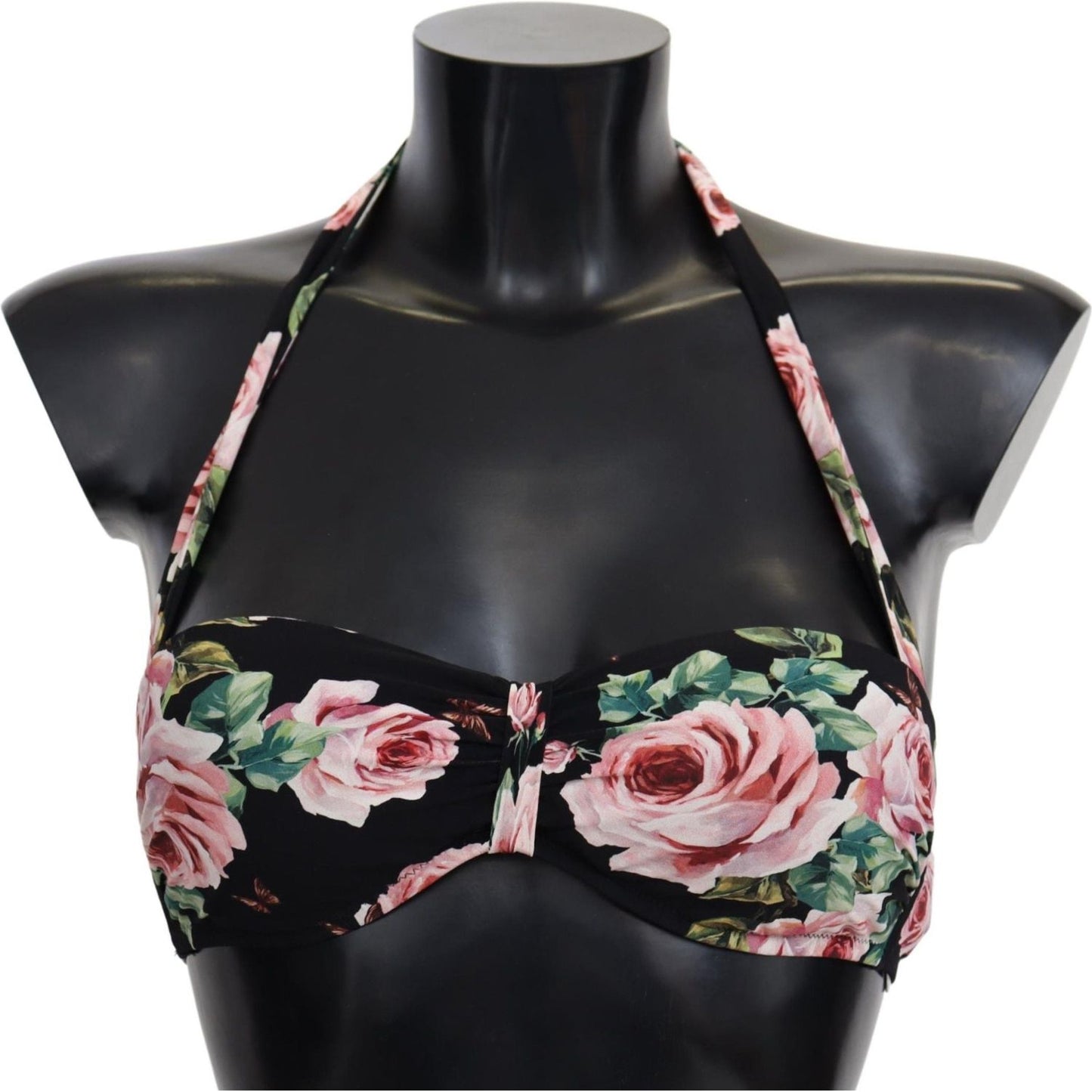 Dolce & Gabbana | Black Roses Print Swimsuit Beachwear Bikini Tops  | McRichard Designer Brands
