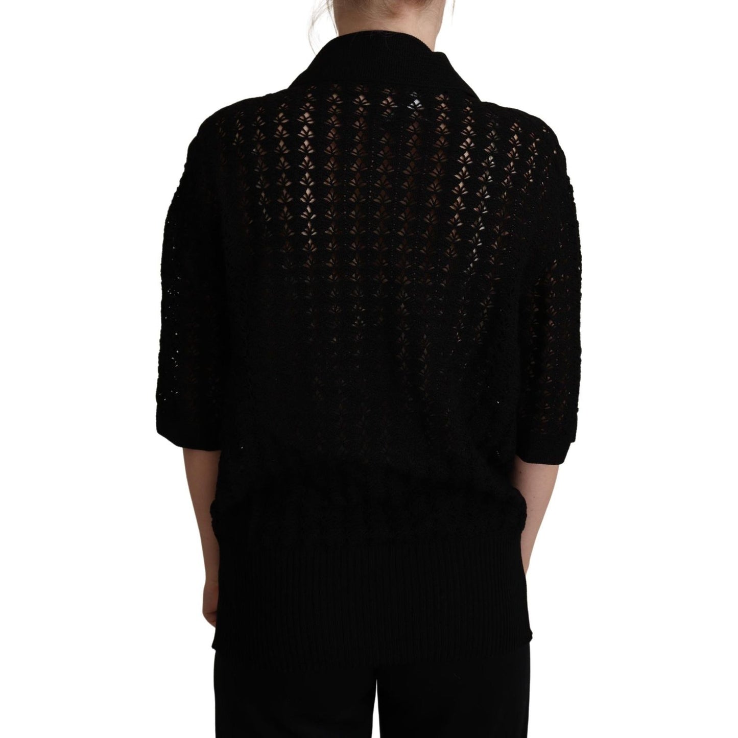 Dolce & Gabbana | Black Embroidered Knitted Cotton Sweater  | McRichard Designer Brands