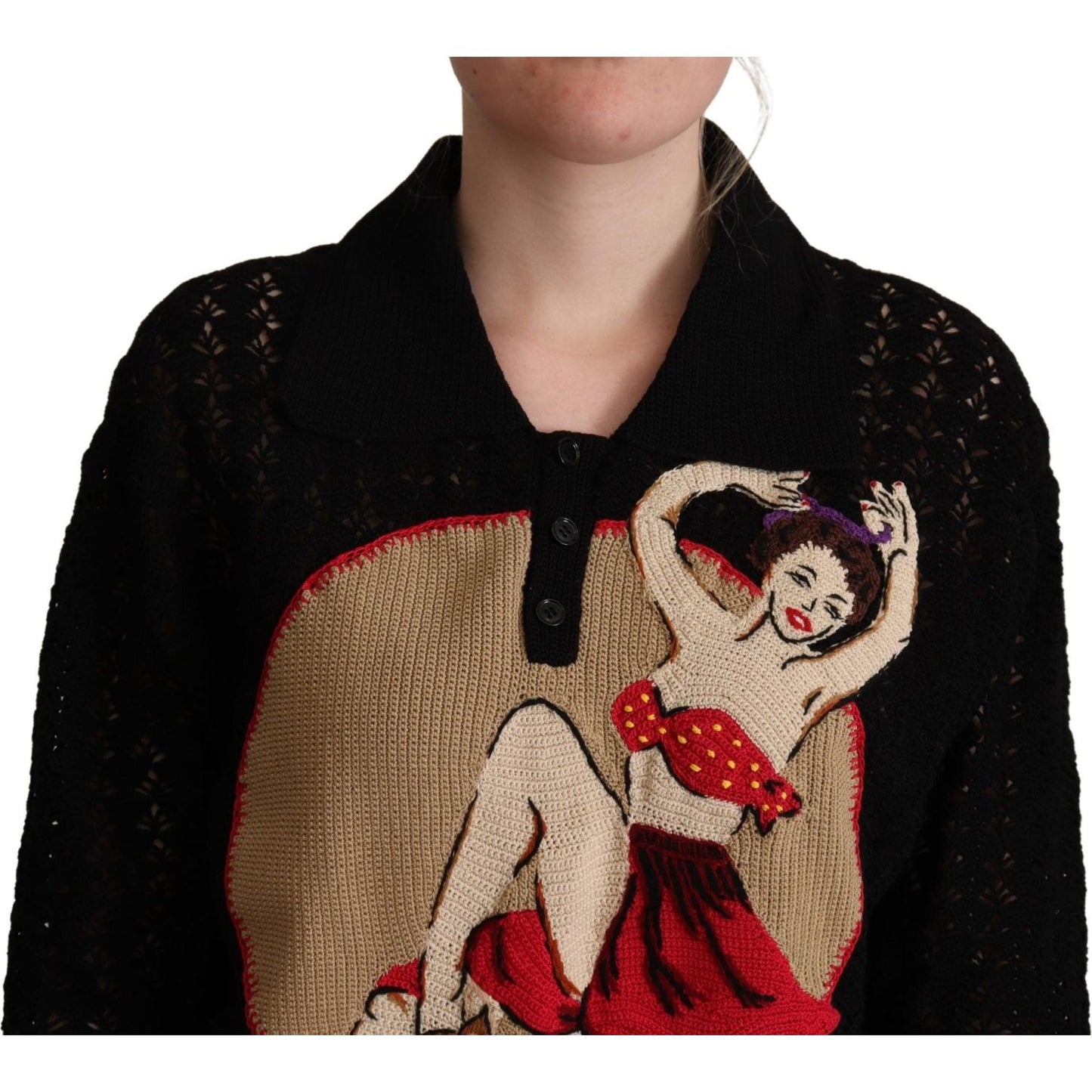 Dolce & Gabbana | Black Embroidered Knitted Cotton Sweater  | McRichard Designer Brands