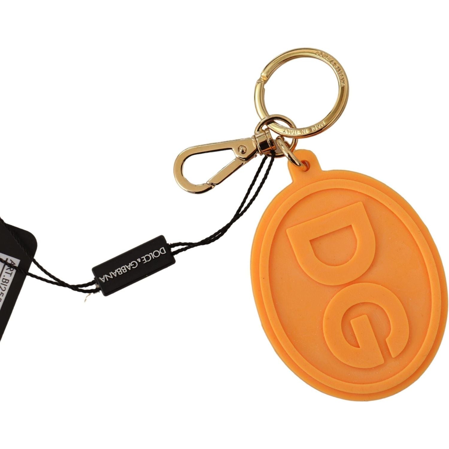 Dolce & Gabbana | Orange Rubber DG Logo Gold Brass Metal Keychain | McRichard Designer Brands