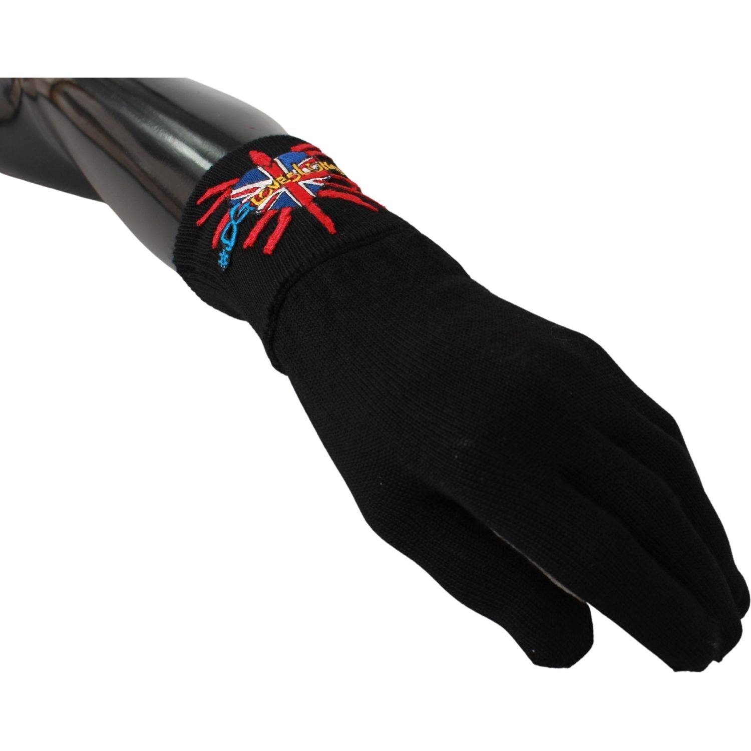 Dolce & Gabbana | Black #DGLovesLondon Embroidered Wool Gloves | McRichard Designer Brands