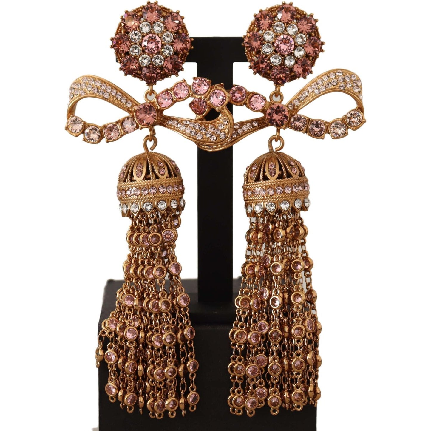 Dolce & Gabbana | Gold Dangling Crystals Long Clip-On Jewelry Earrings WOMAN EARRING | McRichard Designer Brands