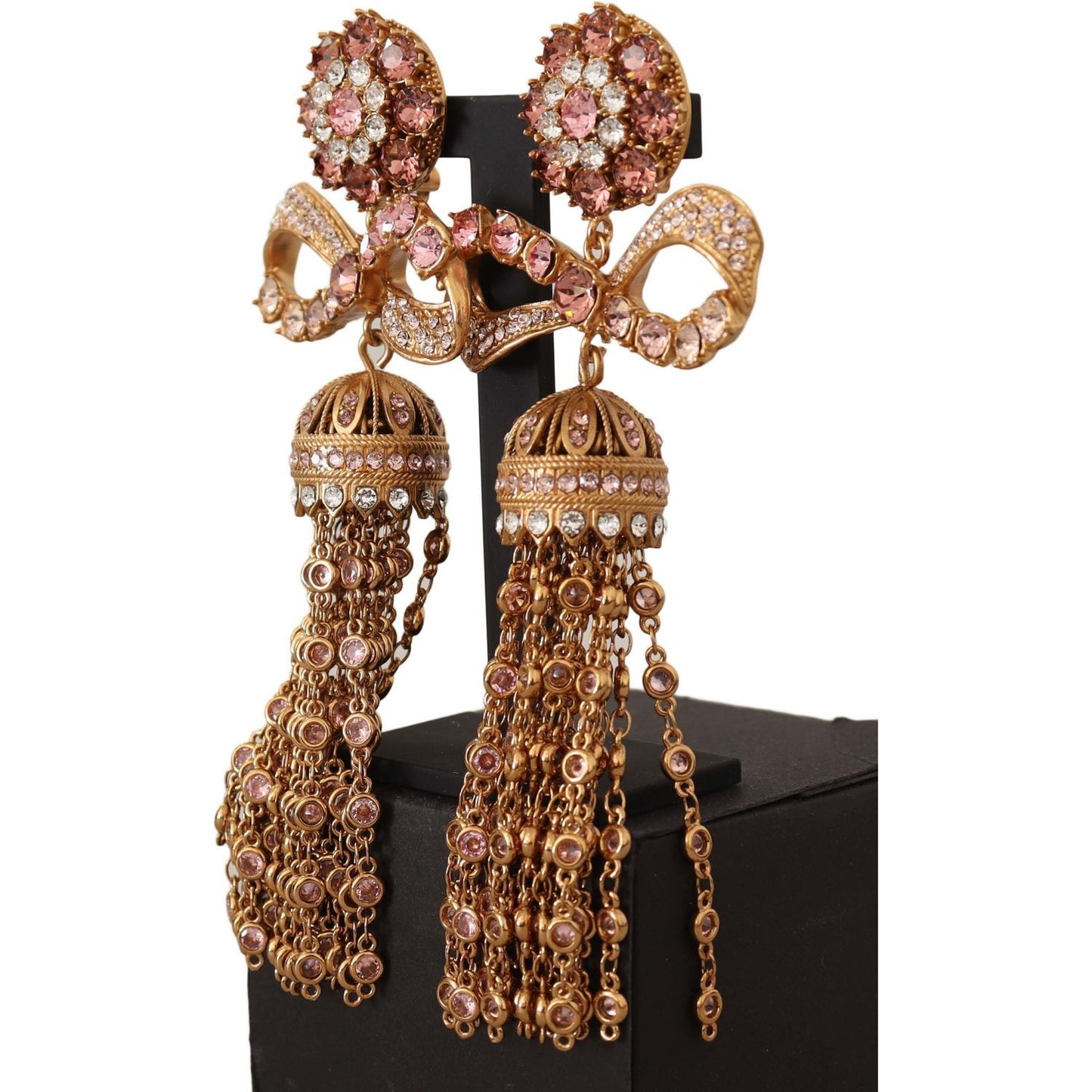 Dolce & Gabbana | Gold Dangling Crystals Long Clip-On Jewelry Earrings WOMAN EARRING | McRichard Designer Brands