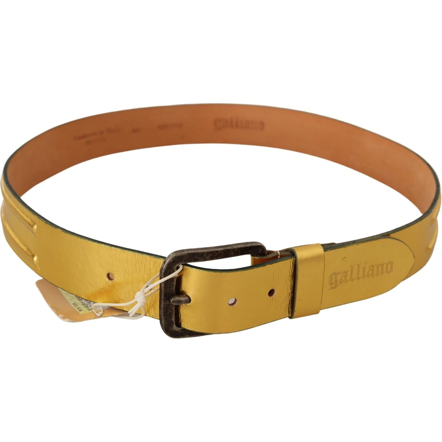 John Galliano | Gold Genuine Leather Rustic Silver Buckle Waist Belt | McRichard Designer Brands
