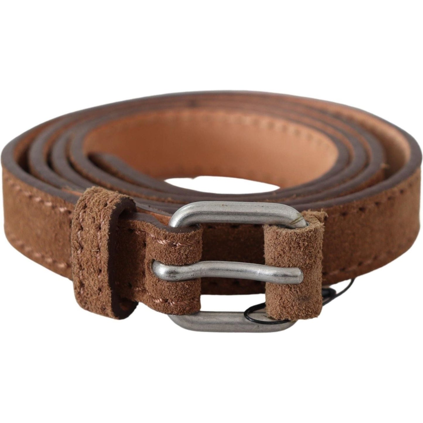 Ermanno Scervino | Brown Leather Slim Silver Buckle Waist Belt - McRichard Designer Brands