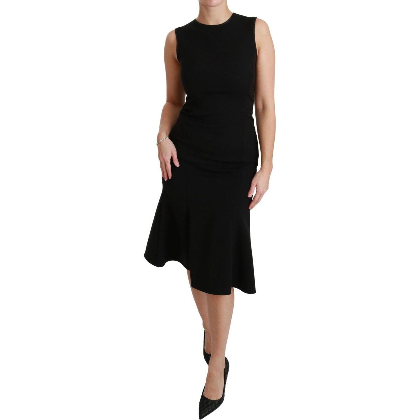 Dolce & Gabbana | Black Fit Flare Wool Stretch Sheath Dress - McRichard Designer Brands