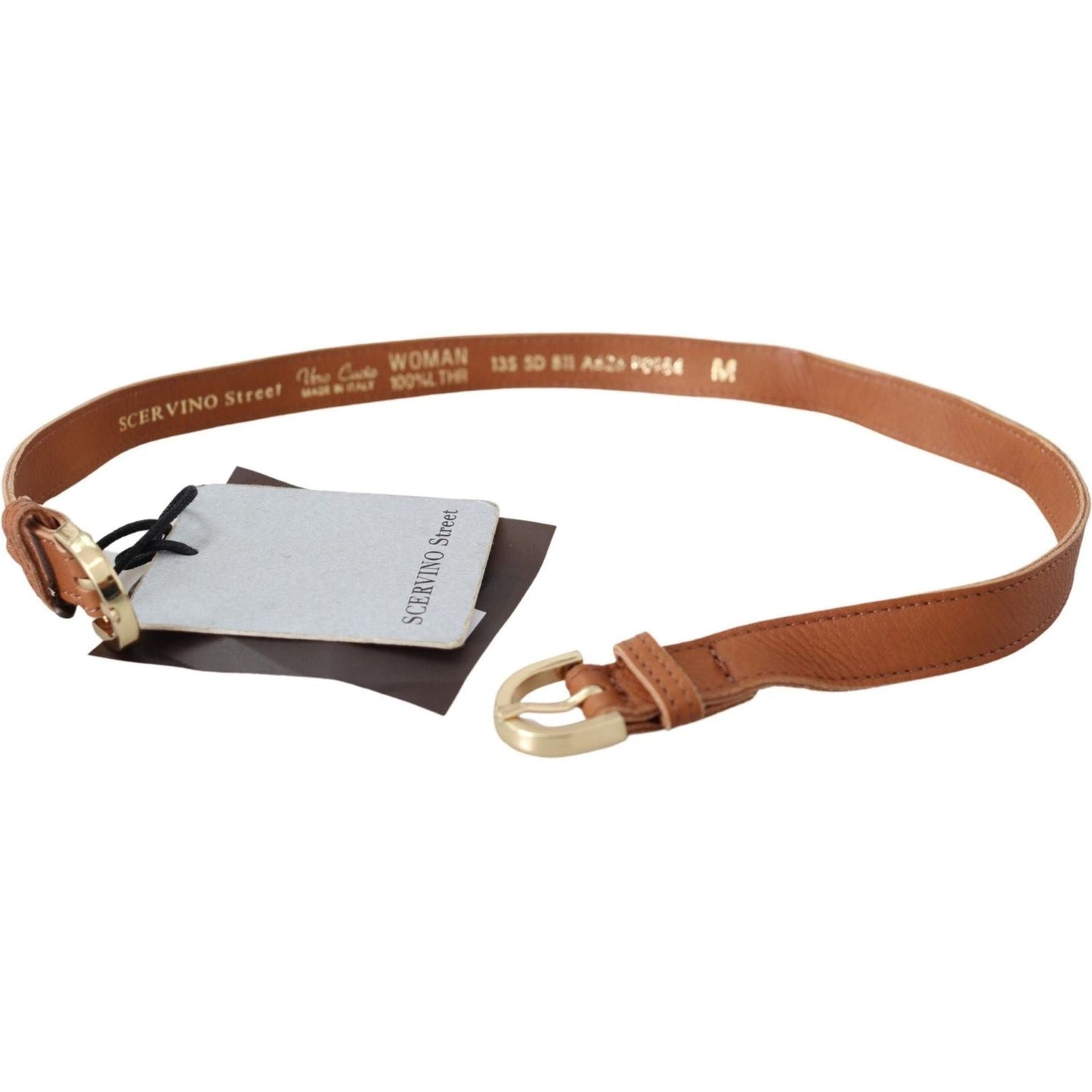 Scervino Street | Light Brown Leather Gold Double Buckle Waist Belt - McRichard Designer Brands