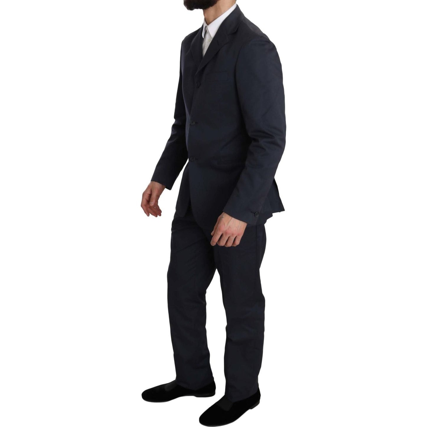 Romeo Gigli | Two Piece 3 Button Cotton Blue Solid Suit | McRichard Designer Brands