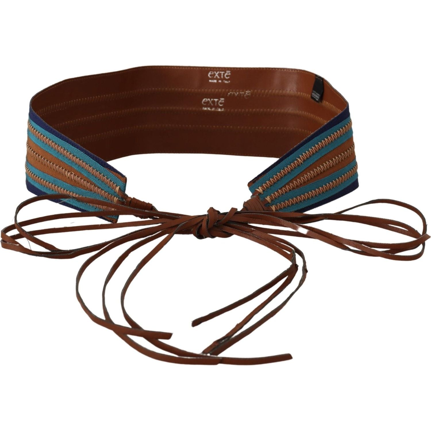 Exte | Brown Leather Wide Waistband Tie Fastening Belt | McRichard Designer Brands
