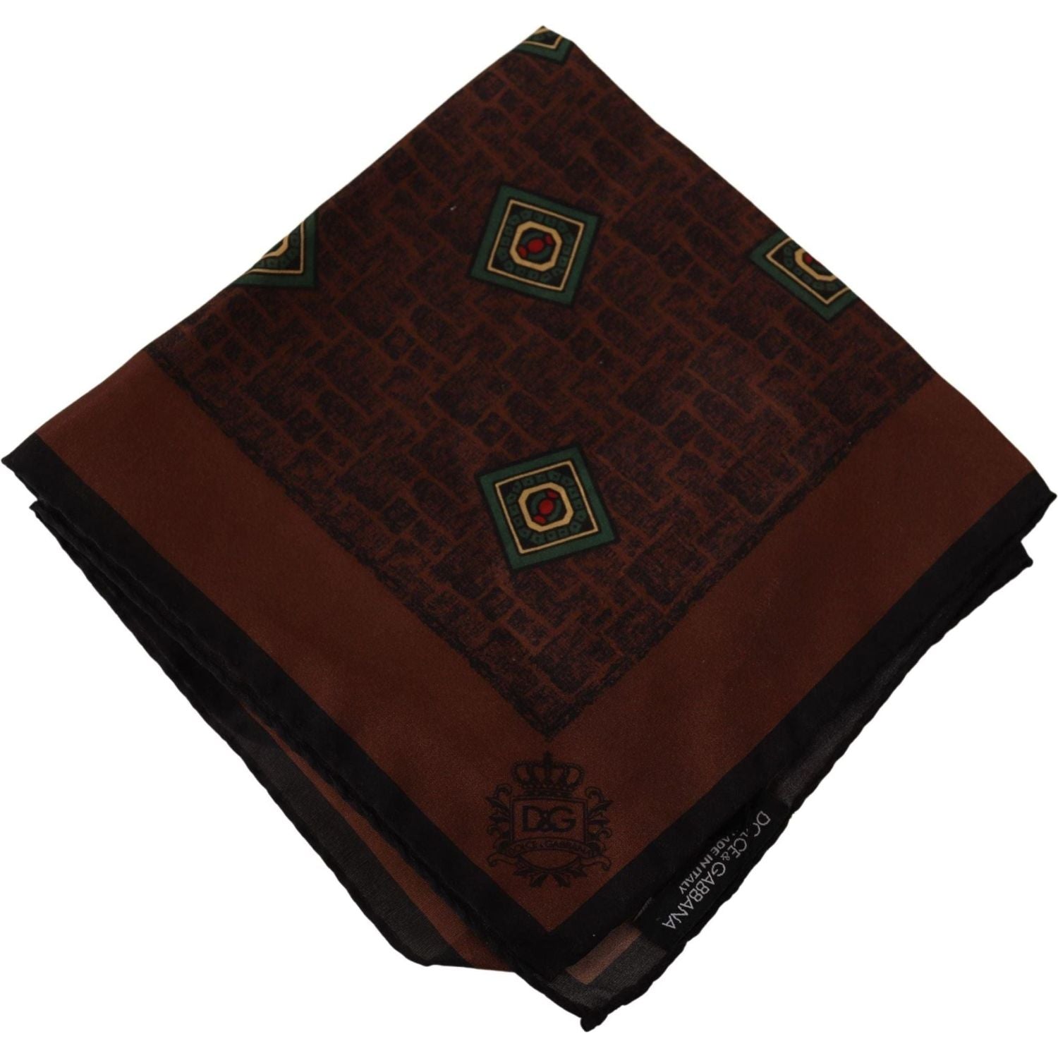 Dolce & Gabbana | Brown Patterned Silk Square Handkerchief Scarf | 159.00 - McRichard Designer Brands