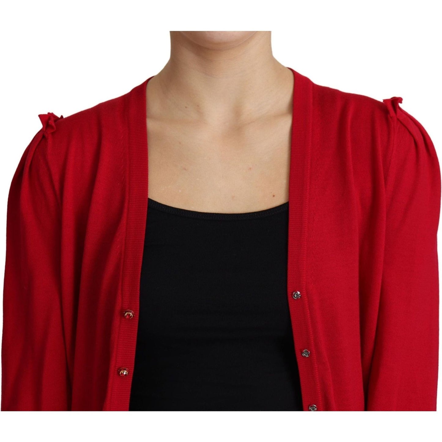 Dolce & Gabbana | Red Wool Deep V-neck Women Cardigan Sweater | 499.00 - McRichard Designer Brands
