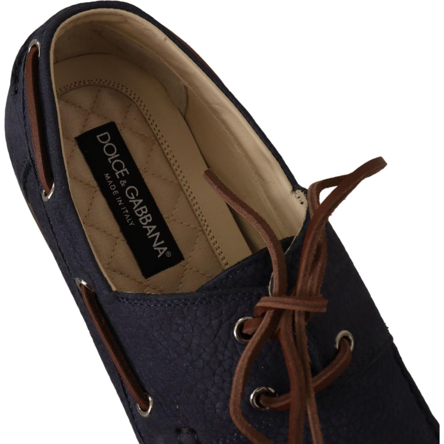 Dolce & Gabbana | Blue Leather Lace Up Men Casual Boat Shoes MAN LOAFERS | McRichard Designer Brands