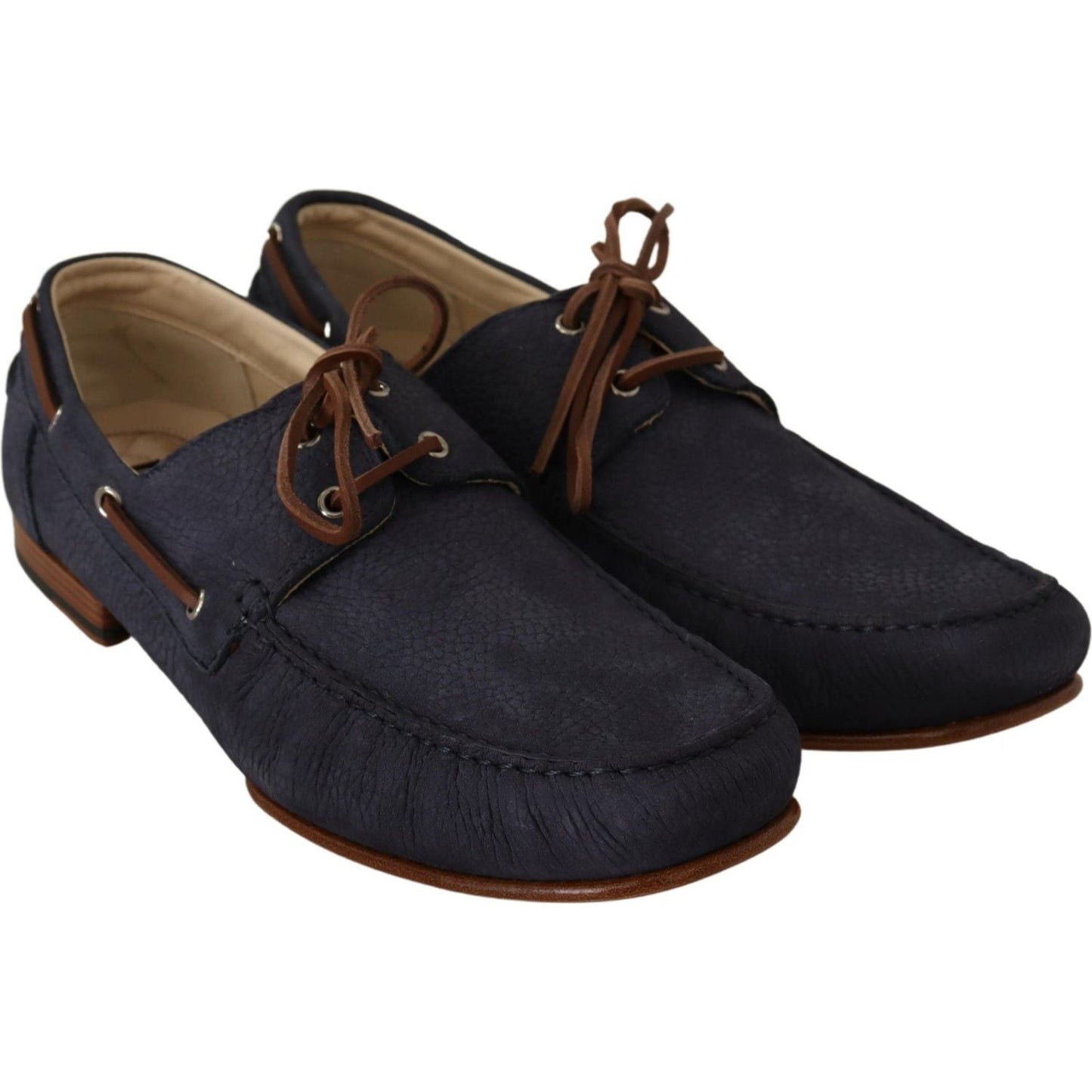Dolce & Gabbana | Blue Leather Lace Up Men Casual Boat Shoes MAN LOAFERS | McRichard Designer Brands