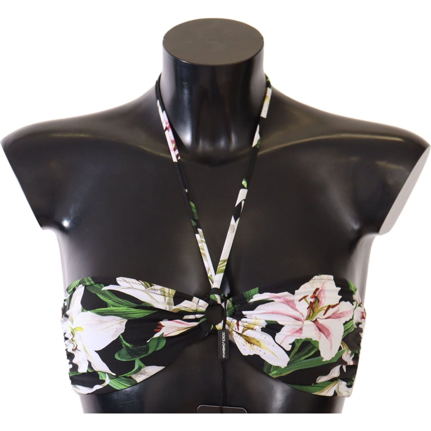 Dolce & Gabbana | Black Lily Print Swimsuit Bikini Top Swimwear | McRichard Designer Brands
