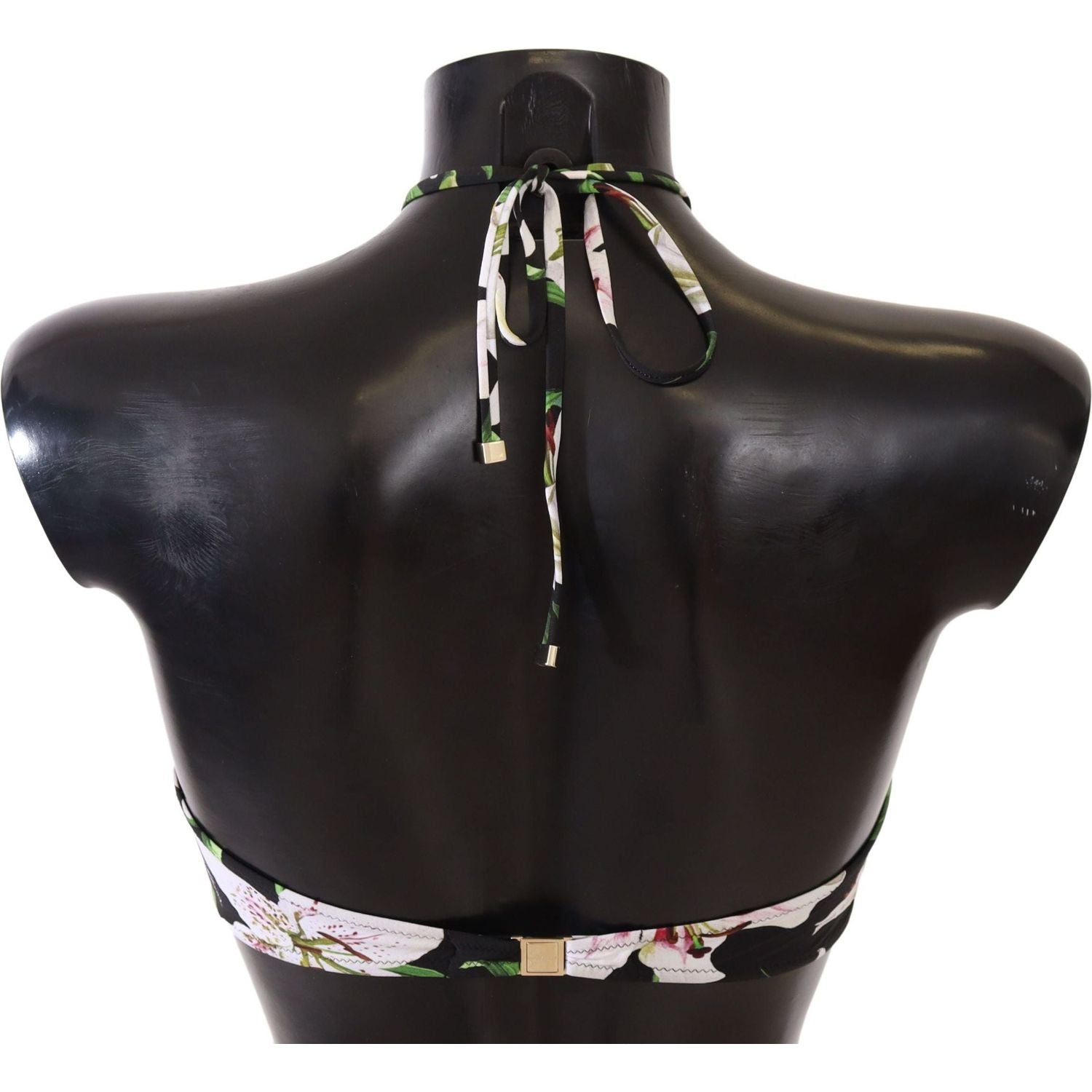 Dolce & Gabbana | Black Lily Print Swimsuit Bikini Top Swimwear | McRichard Designer Brands