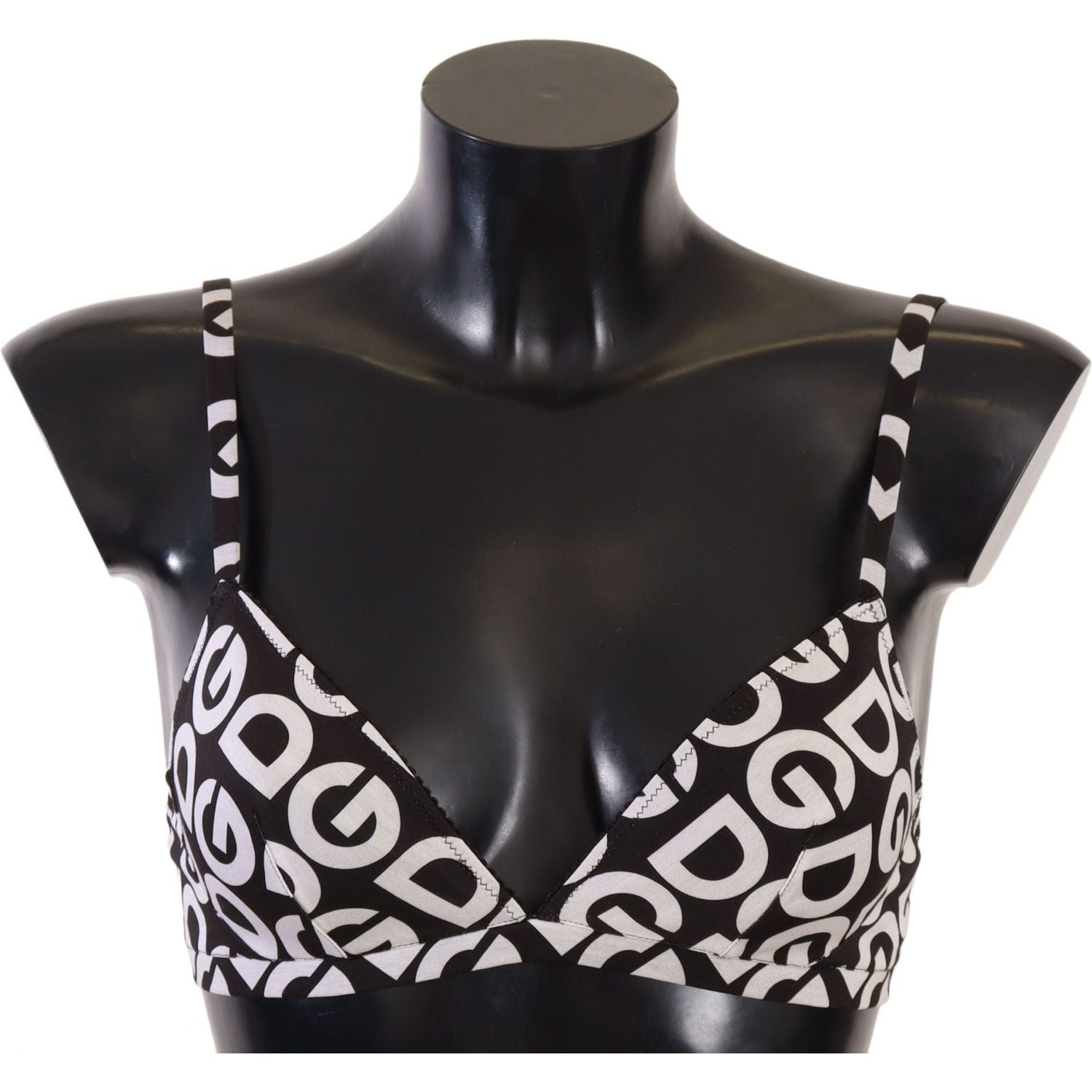Dolce & Gabbana | Black White DG Print Non Wire Cotton Bra Underwear WOMAN SWIMWEAR | McRichard Designer Brands