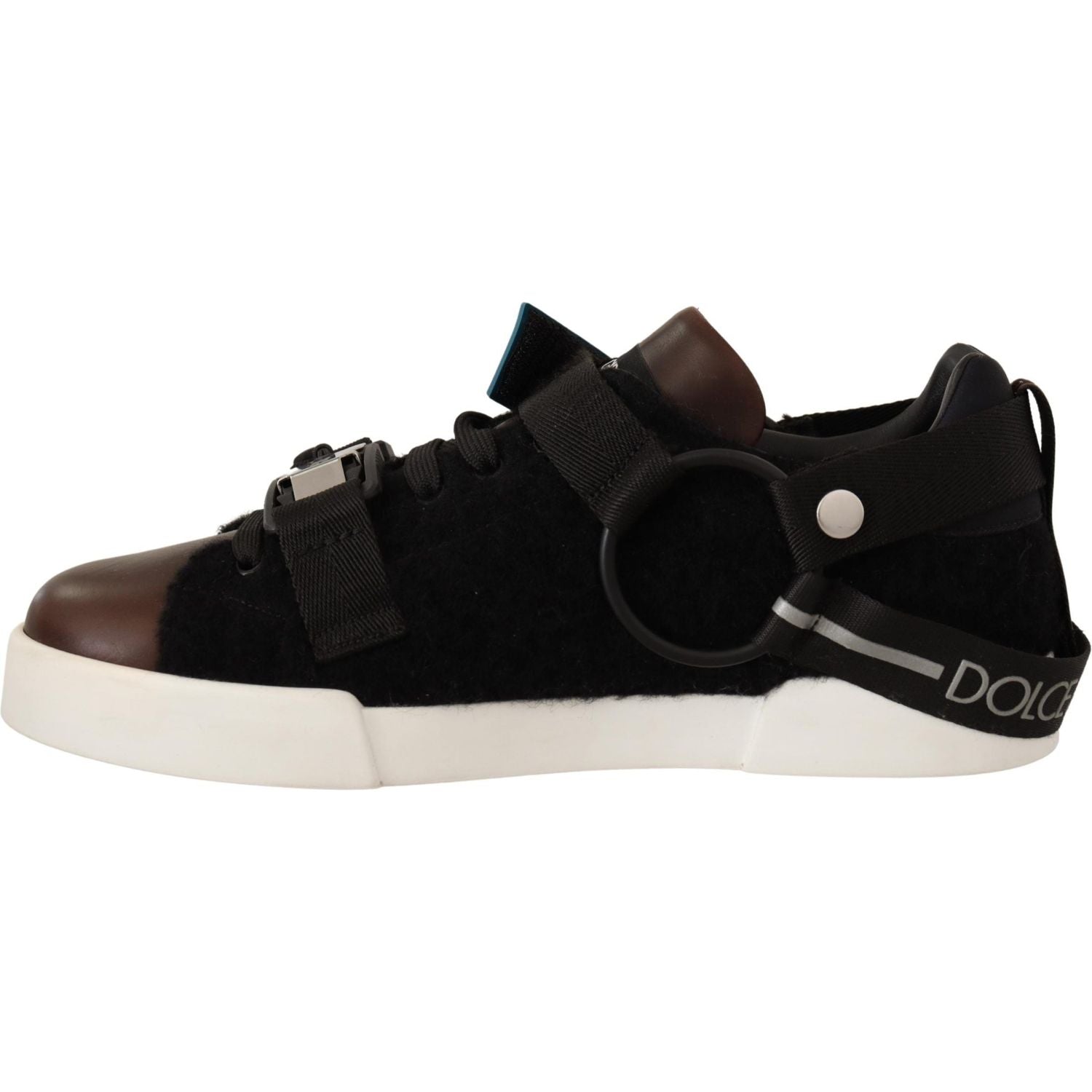 Dolce & Gabbana | Brown Leather Black Shearling Sneakers  | McRichard Designer Brands