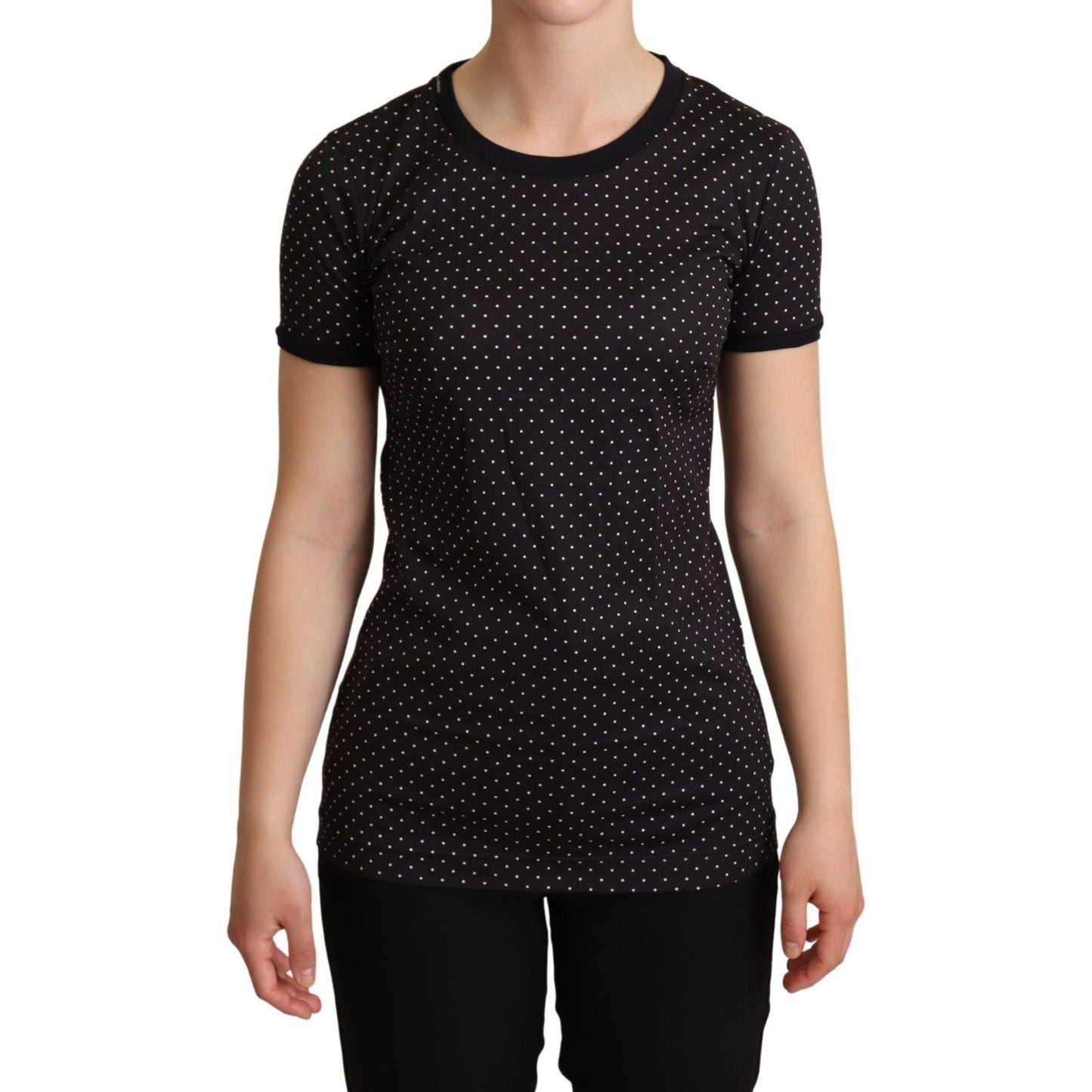 Dolce & Gabbana | Black Dotted Crewneck  Cotton T-shirt  | McRichard Designer Brands