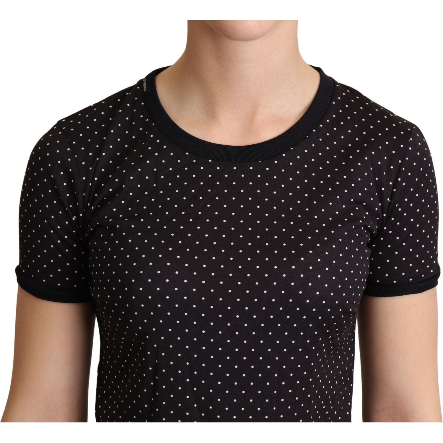 Dolce & Gabbana | Black Dotted Crewneck  Cotton T-shirt  | McRichard Designer Brands