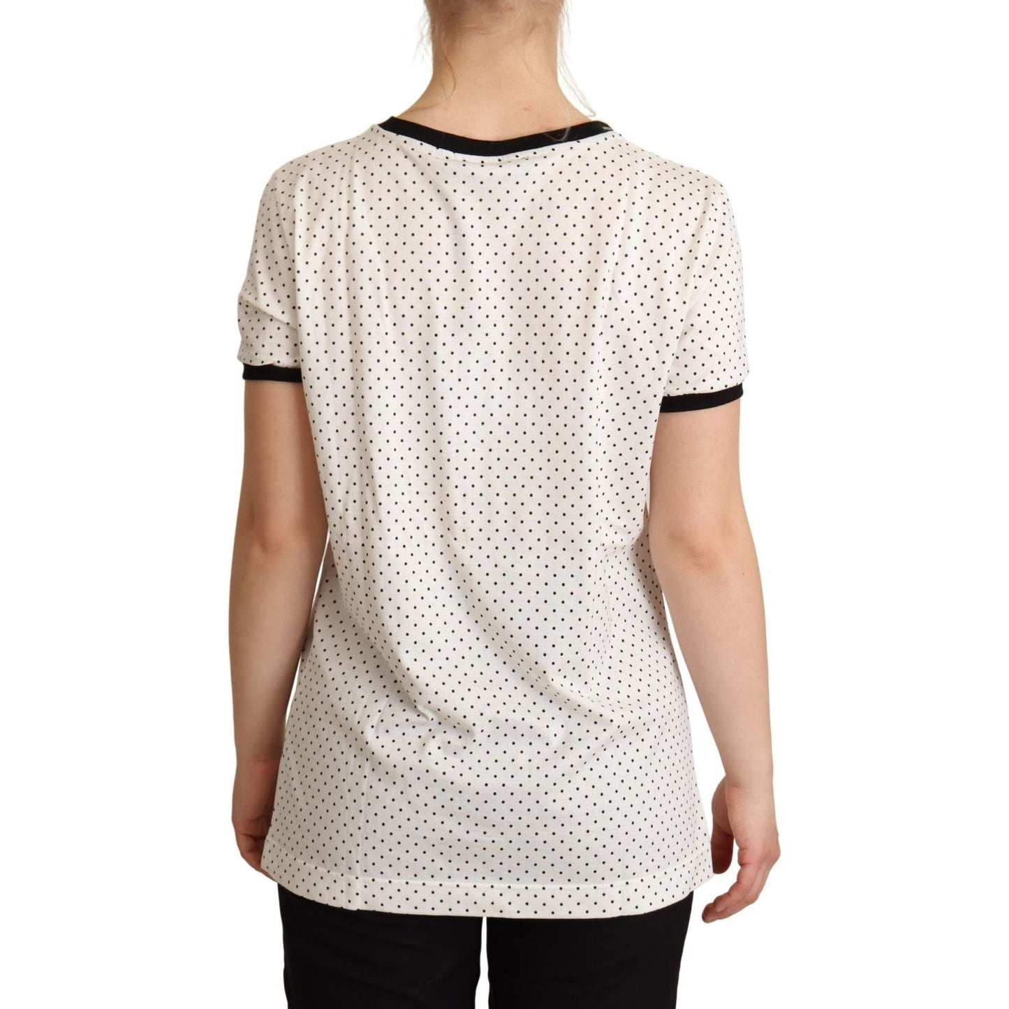 Dolce & Gabbana | White Dotted Crewneck Cotton T-shirt  | McRichard Designer Brands
