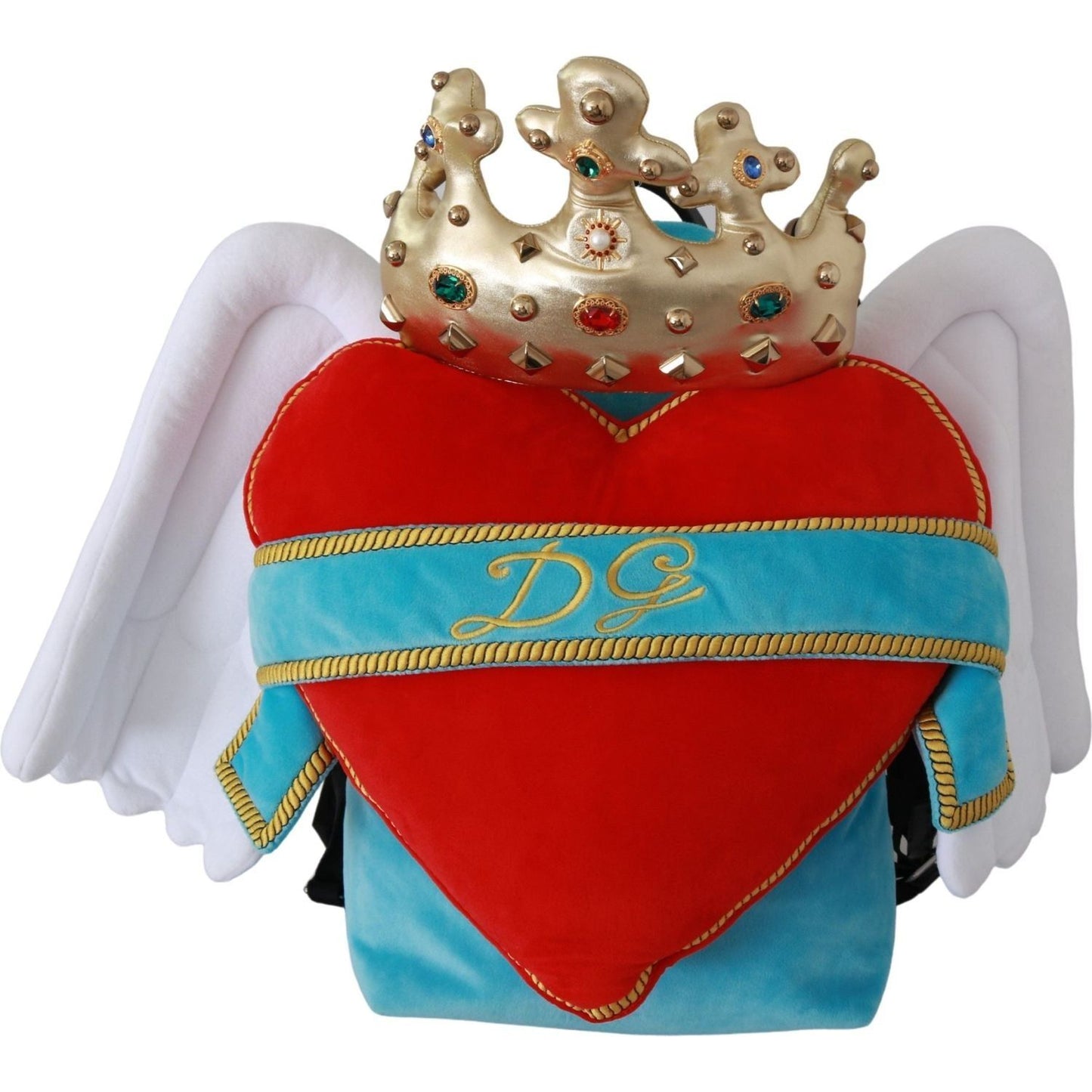 Dolce & Gabbana | Red Blue Heart Wings DG Crown School Backpack | McRichard Designer Brands