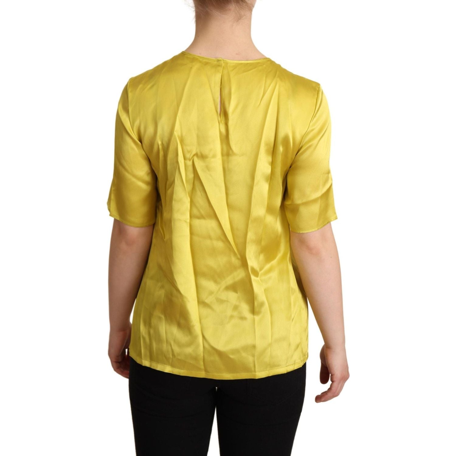 Dolce & Gabbana | Yellow Silk Short Sleeve Blouse T-shirt  | McRichard Designer Brands