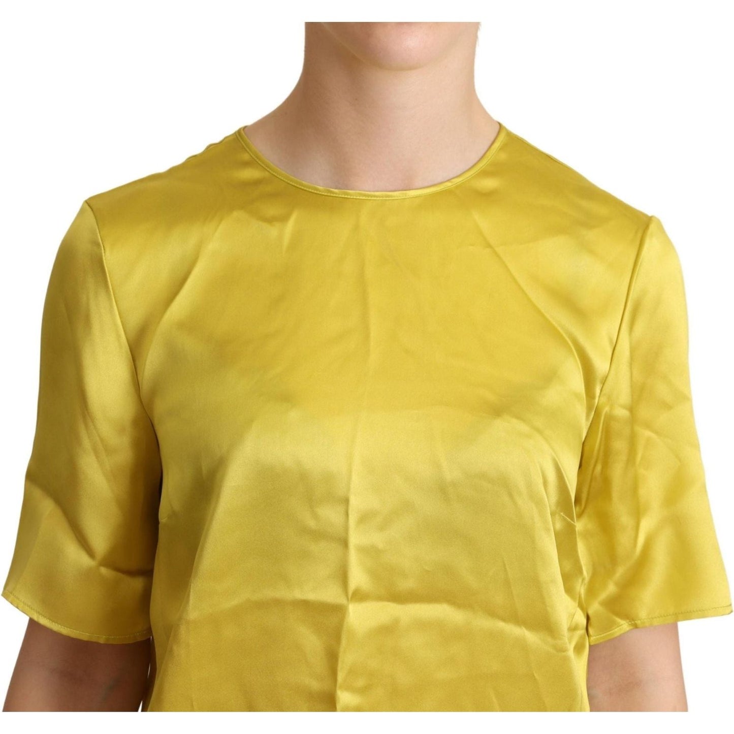 Dolce & Gabbana | Yellow Silk Short Sleeve Blouse T-shirt  | McRichard Designer Brands