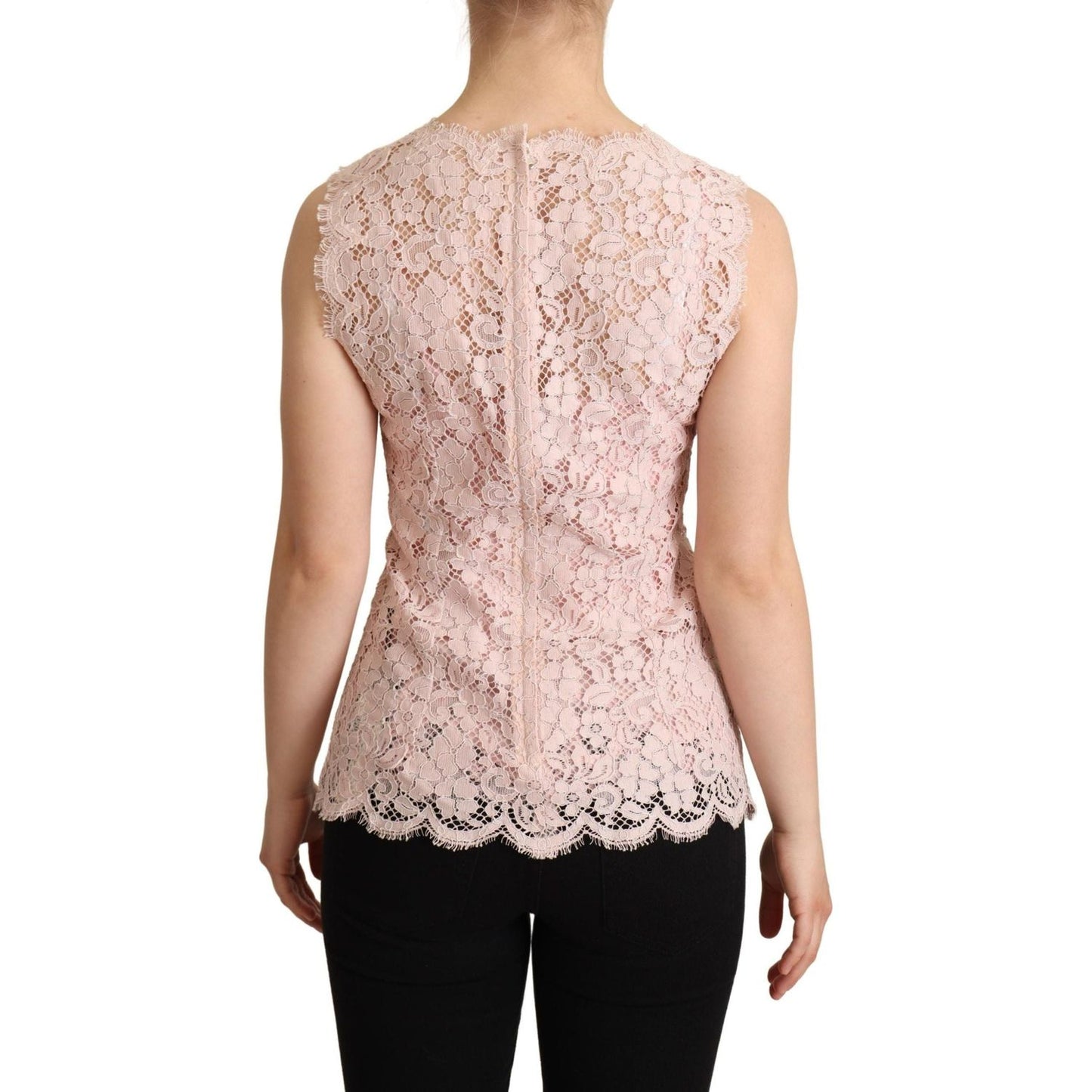 Dolce & Gabbana | Pink Floral Lace Sleeveless Tank Blouse Top  | McRichard Designer Brands