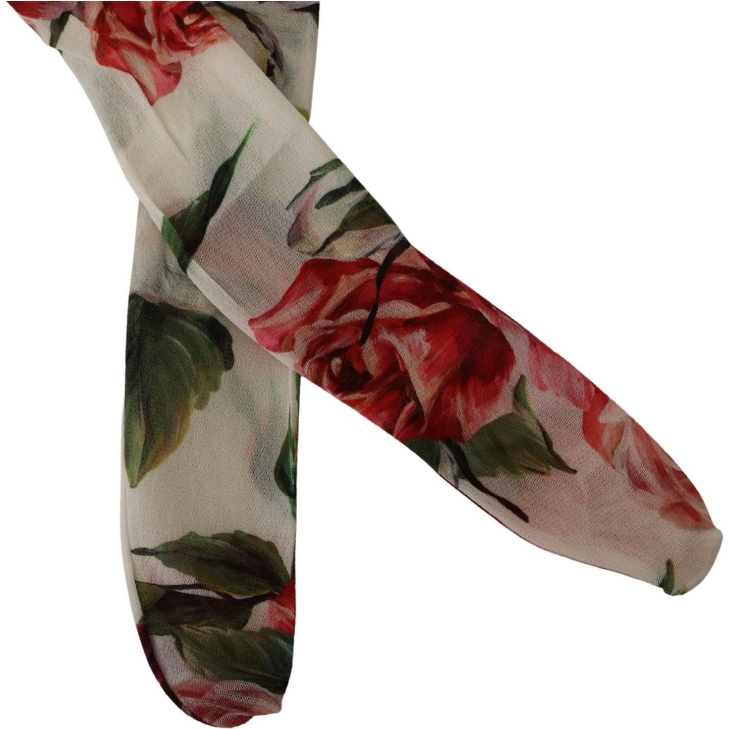 Dolce & Gabbana | White Floral Print Stockings Nylon Tights WOMAN UNDERWEAR | McRichard Designer Brands