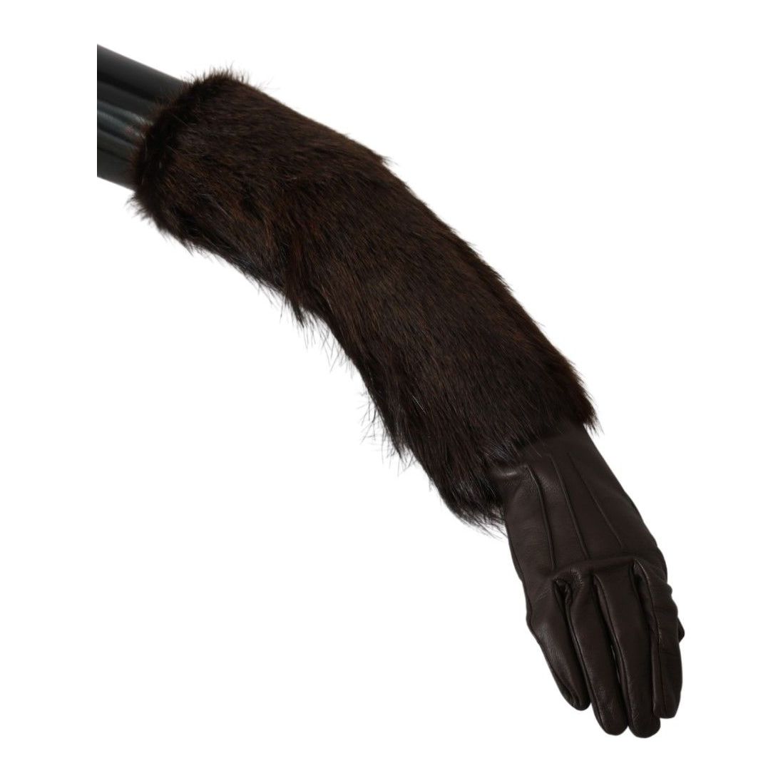 Dolce & Gabbana | Brown Elbow Length Mittens Leather Fur Gloves | McRichard Designer Brands
