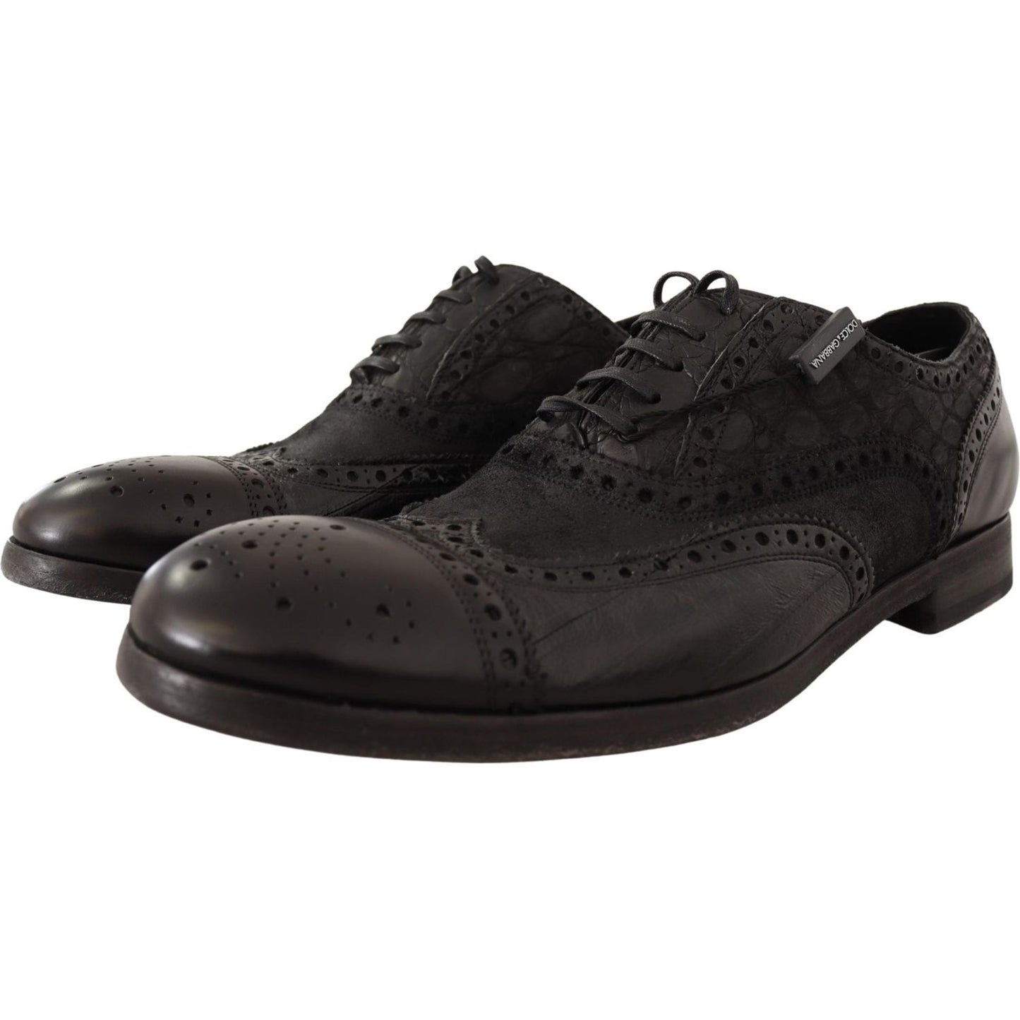 Dolce & Gabbana | Black Leather Brogue Wing Tip Men Formal Shoes MAN LOAFERS | McRichard Designer Brands